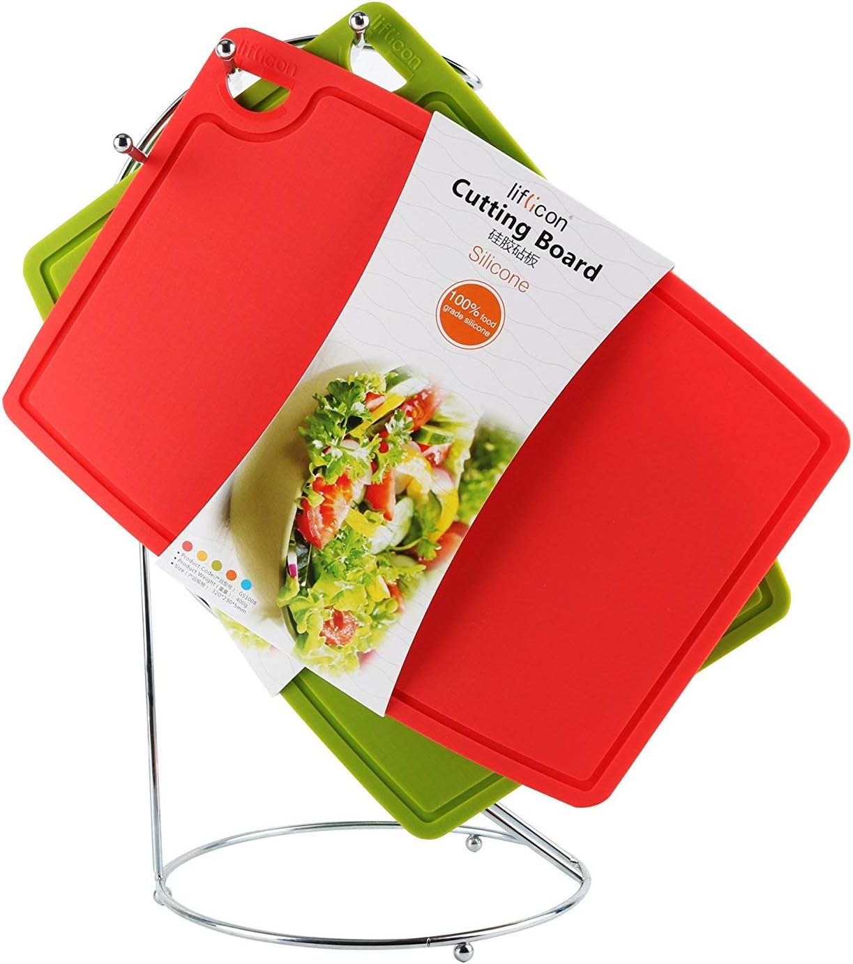 Thick Cutting Boards for Kitchen Silicone Chopping Board Set of 2 Mid 12.6'' x 9.1”,Mini 9.1”x7.1” Non-slip Deep Drip Juice Groove Easy Grip Handle,Dishwasher Safe-Red