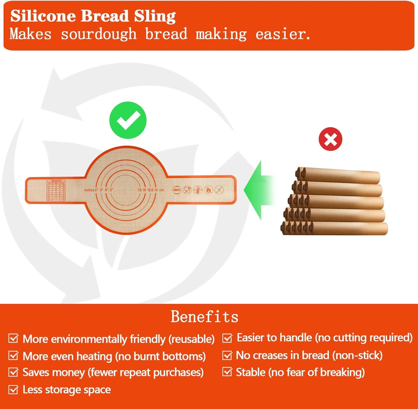 UBeesize Thickened Silicone Bread Sling, Reusable Sourdough Bread Baking Mat For Dutch Oven 2-8 Qrt, Non-Stick, Easy To Clean, With Extra Long Handles Bread Baking Sheet Liner