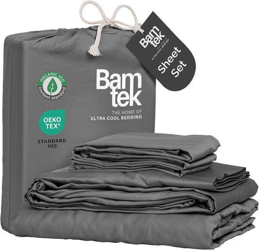 100% Viscose from Bamboo Sheets Queen Size, Super Soft Bedding Set, 4PC Cooling Sheets for Hot Sleepers, Vegan Silk Moisture Wicking, Organically Grown Bedsheet, Steel - 60" x 80"