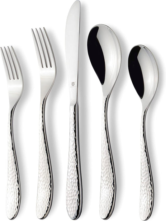 Hammered Silverware Set | Premium 18/10 Stainless Steel Flatware Service for 4 | Heavy-Duty & Dishwasher Safe | Built to Last (20-Piece, Marettimo Hammered)