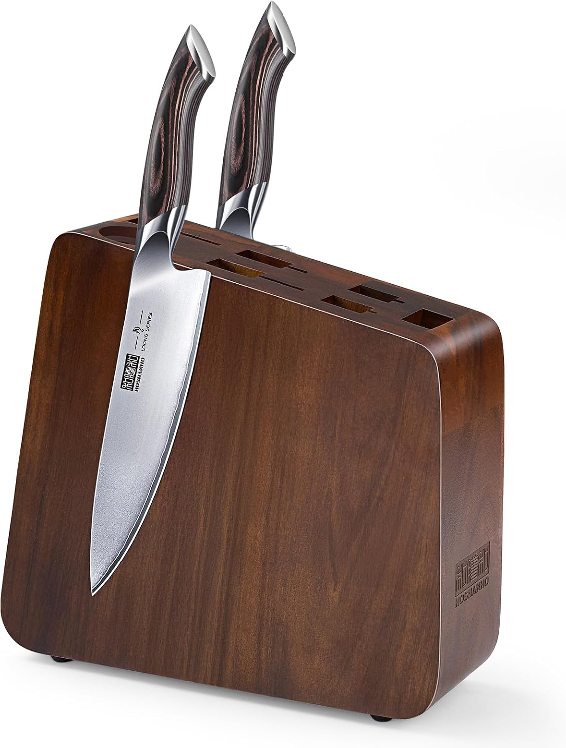 Magnetic Knife Block 10 x 9 Inches, Double Sided Magnetic Knife Holder and Kitchen Knife Organizer Storage, 7 Slots Acacia Wood Universal Knife Block for Chefs