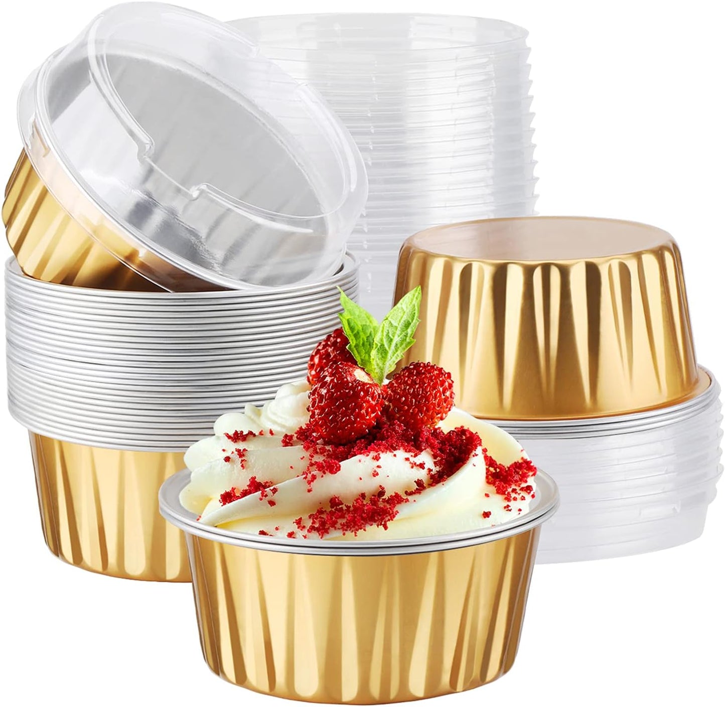 EUSOAR Mini Cheesecake Containers, 30pcs 5oz 125ml Aluminum Foil Muffin Liners Cups with Lids, Cupcake liners Baking Cups, Disposable Foil Ramekins Creme Brulee Pans Holders, Mini Pie Pans with Lids