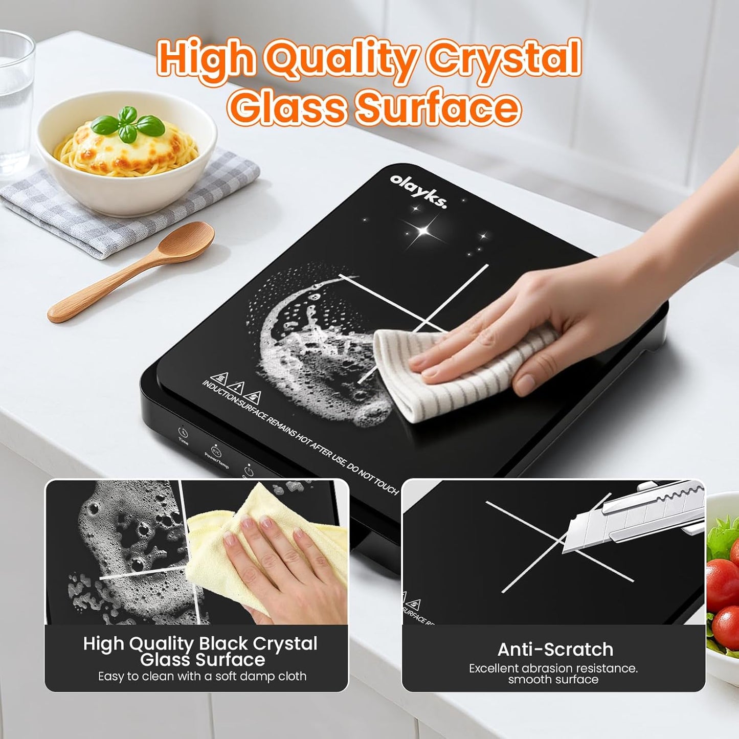 Portable Induction Cooktop, Countertop Burner Hot Plate 1500W With Sensor Touch, Electric Induction Cooker With 9-Level Adjustment, 3-Hour Timer, Auto-Shut-Off, LED Display, Auto Pot Detection