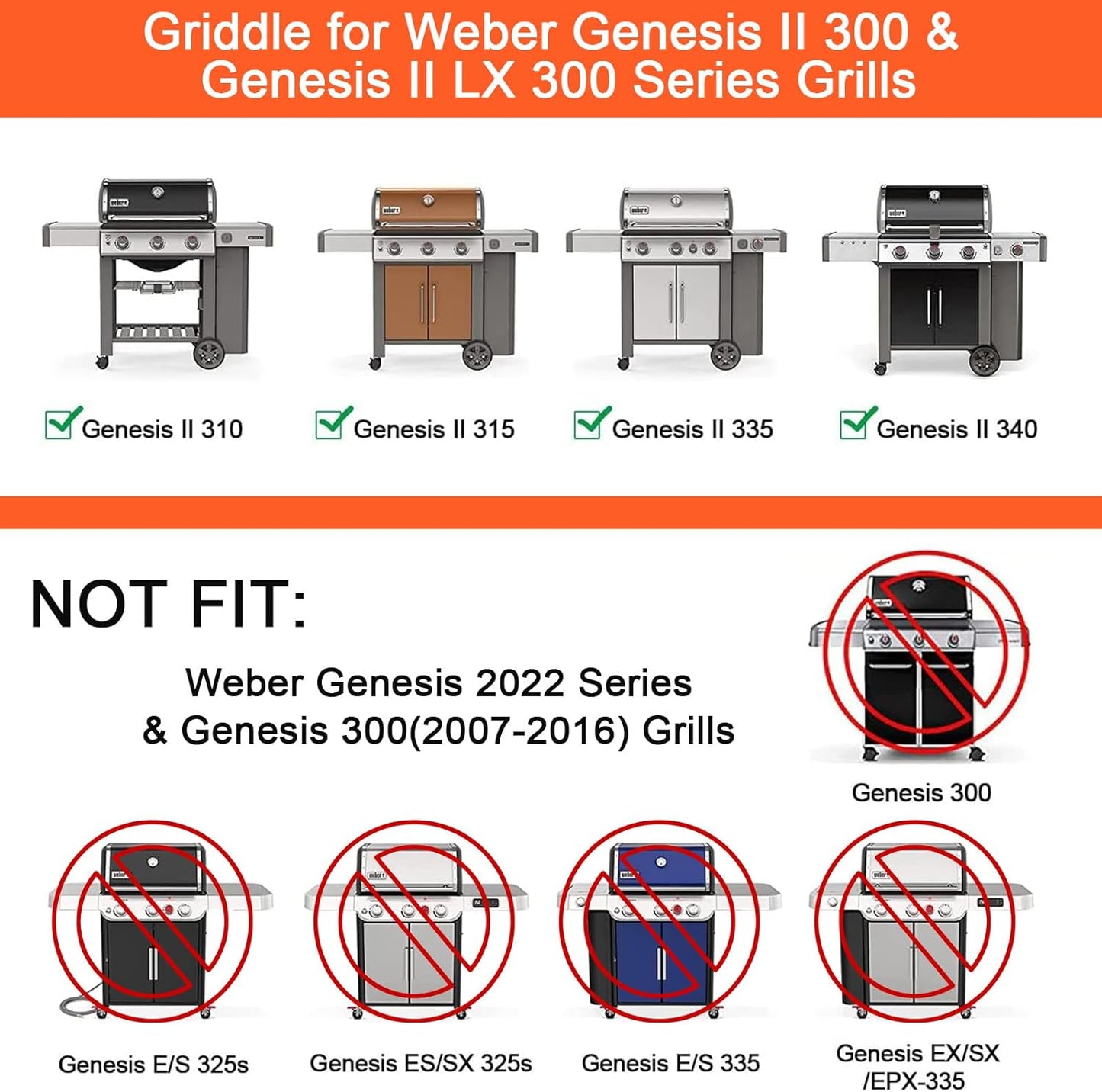 for Weber Genesis II Grill Parts - Genesis 2 Griddle for Genesis II 300 & LX 300 Series, GS4 Genesis II E-310, II S-310, II E/S-315, II E/S-325, II E/S-335 Grills, Replace for 7599 Cast Iron Griddle