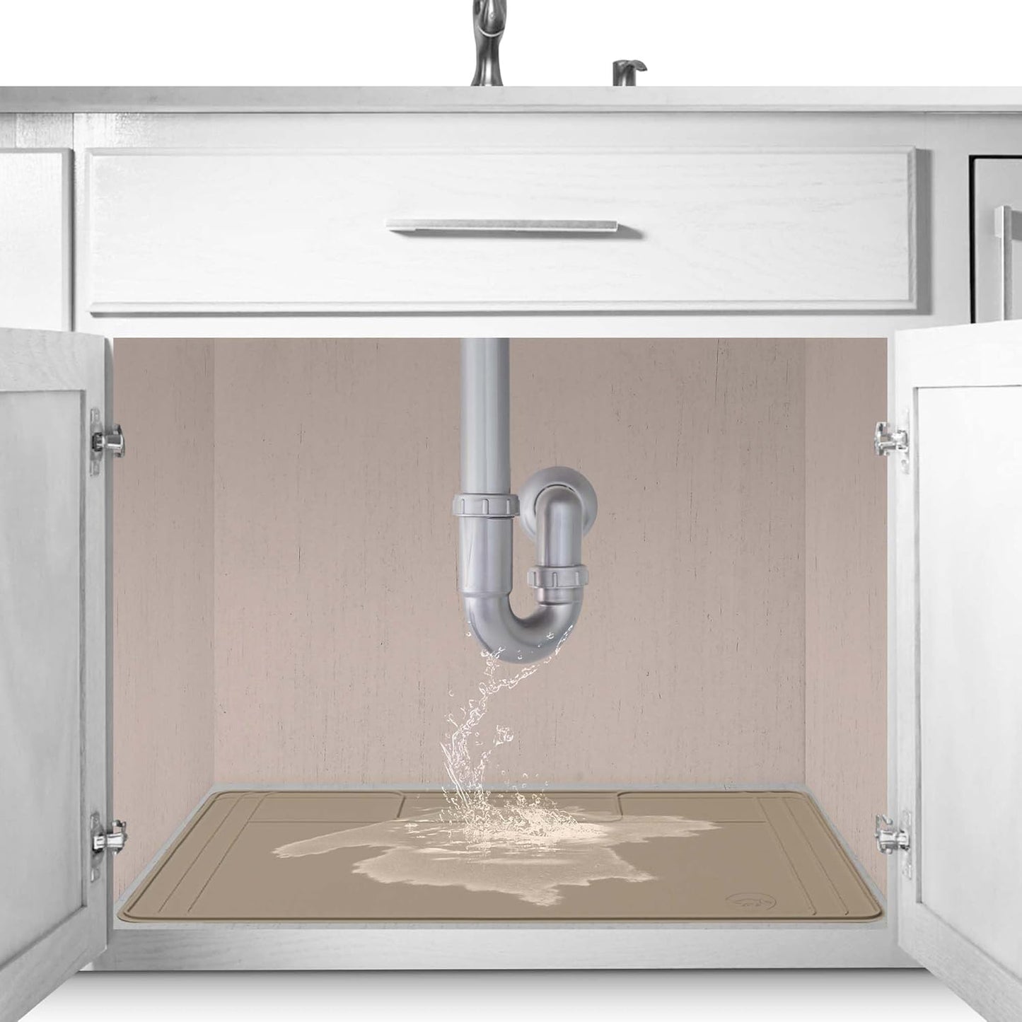 The Original Under Sink Mat - Adjustable Silicone mat, Waterproof Under The Sink Bathroom Vanity Mat - 28" x 19" or smaller