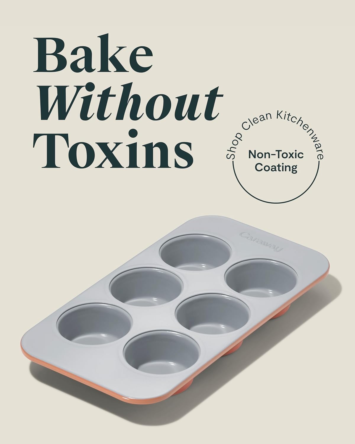 Caraway Nonstick Ceramic 6 Cup Muffin Pan – Non-Toxic, PTFE & PFOA Free – Oven Safe – Aluminized Steel Core – Small Muffin Pan for Baking Cupcakes, Muffins & More - Perracotta