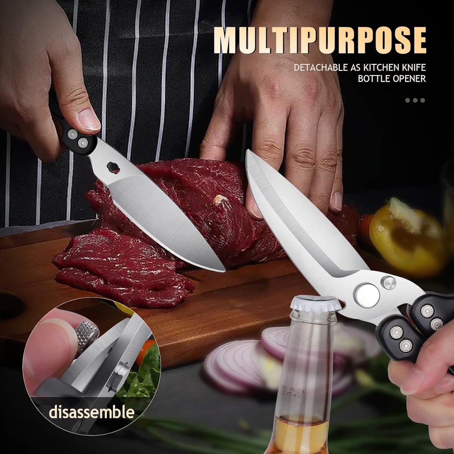 DRAGON RIOT Heavy Duty Poultry Shears - A Must Have Kitchen Shears for Chicken and Meat Cutting - Dishwasher Safe and Stainless Food Kitchen Scissors for Thanksgiving(Black)