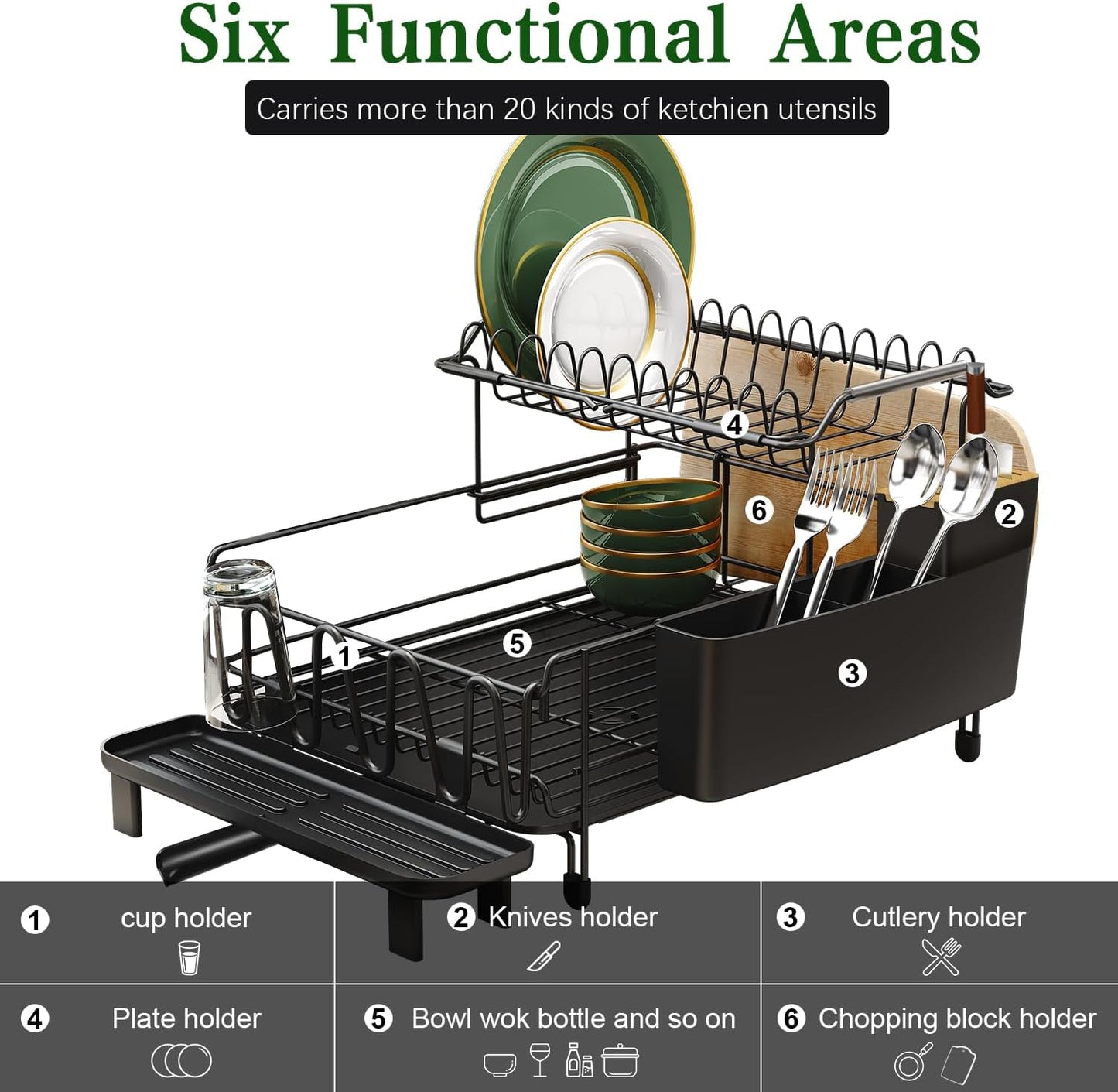Runnatal Large Dish Drying Rack with Drainboard Set, Stainless Steel Detachable 2-in-1 Large-Capacity 2-Tier Over The Sink Anti-Rust Dish Rack and Dish Drainer for Kitchen Counter