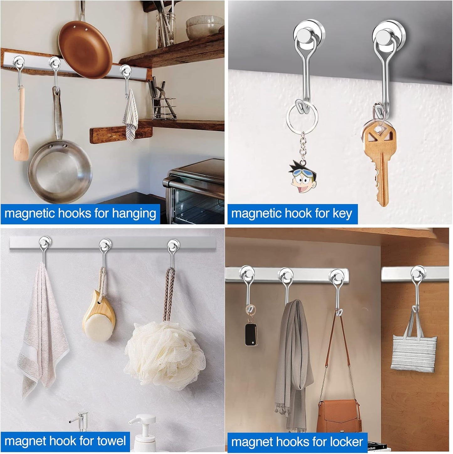 LOVIMAG Hooks, 30lbs+ Magnetic Magnet Hook 2025 Cruise Cabin Ship Essentials Heavy Duty Strong Refrigerator Fridge Hanging for Classroom Beach Vacation Kitchen Grills Home Mug Hanger (20 Pack), Silver