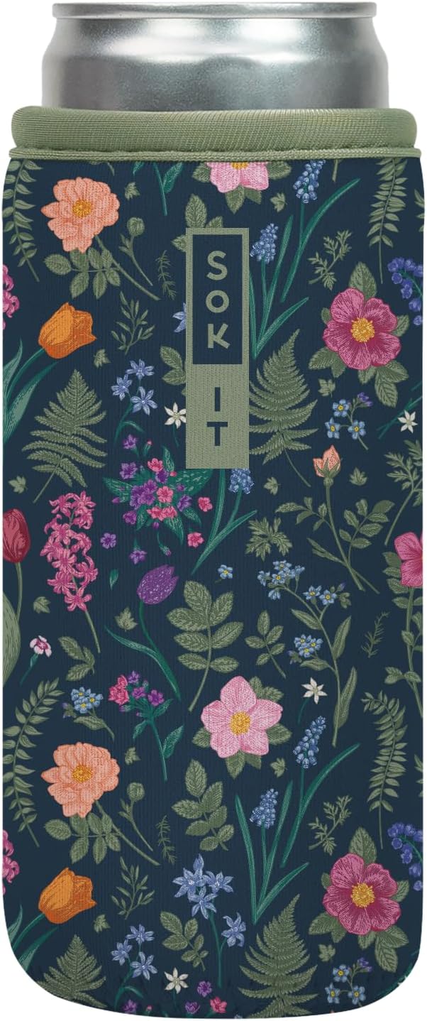 Sok It CanSok Sleeve for Beer & Soda Insulated Neoprene Cover (Spring Noir, 12oz Slim Can Sleeve)