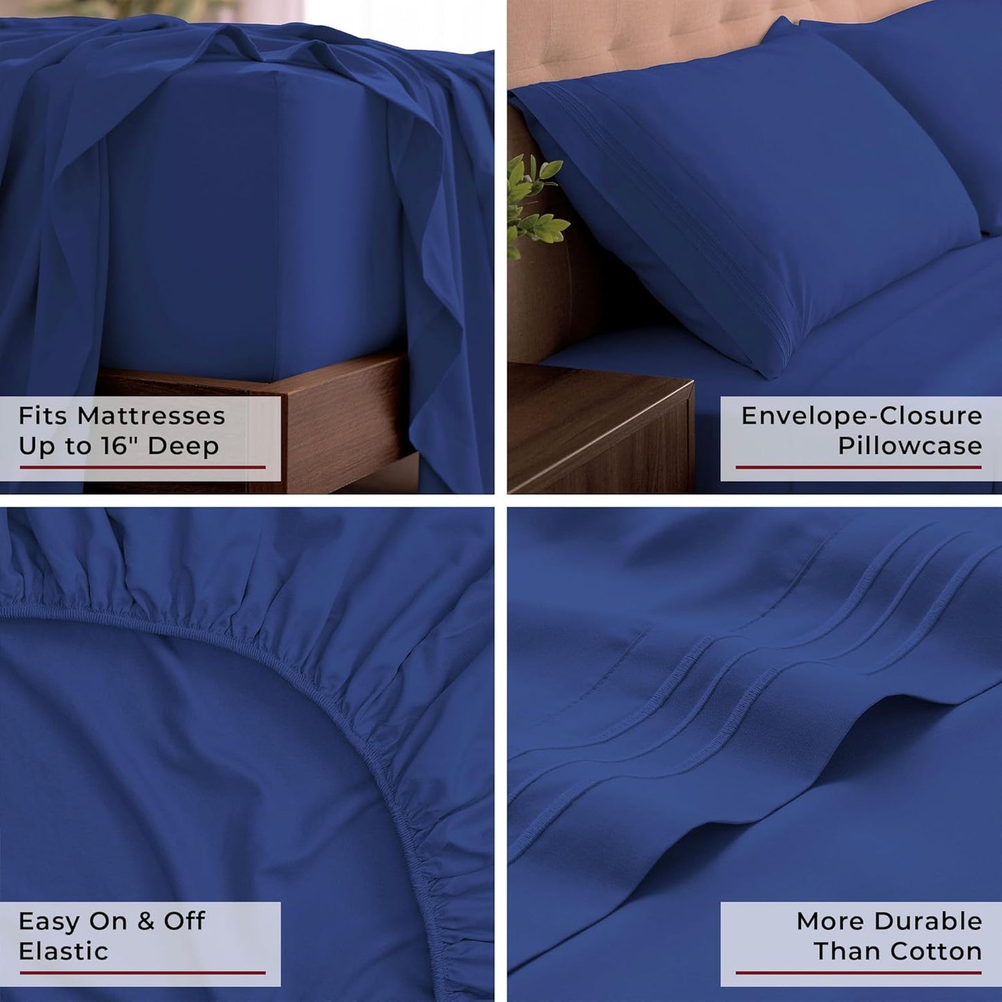 Mellanni King Sheets Set - 4 PC Iconic Collection Bedding - Hotel Luxury, Extra Soft, Cooling Bed Sheets - Wrinkle, Fade, Stain Resistant (King, Royal Blue)