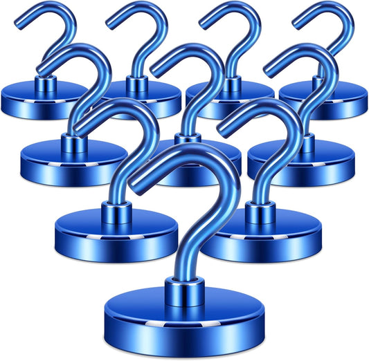 Neosmuk Magnetic Hooks Heavy Duty,Strong Magnet with Hook for Fridge, Super Neodymium Extra Strength Industrial Hooks for Hanging, Magnetic Hanger for Toolbox, Cruise, Grill(Navyblue,10 Pack)