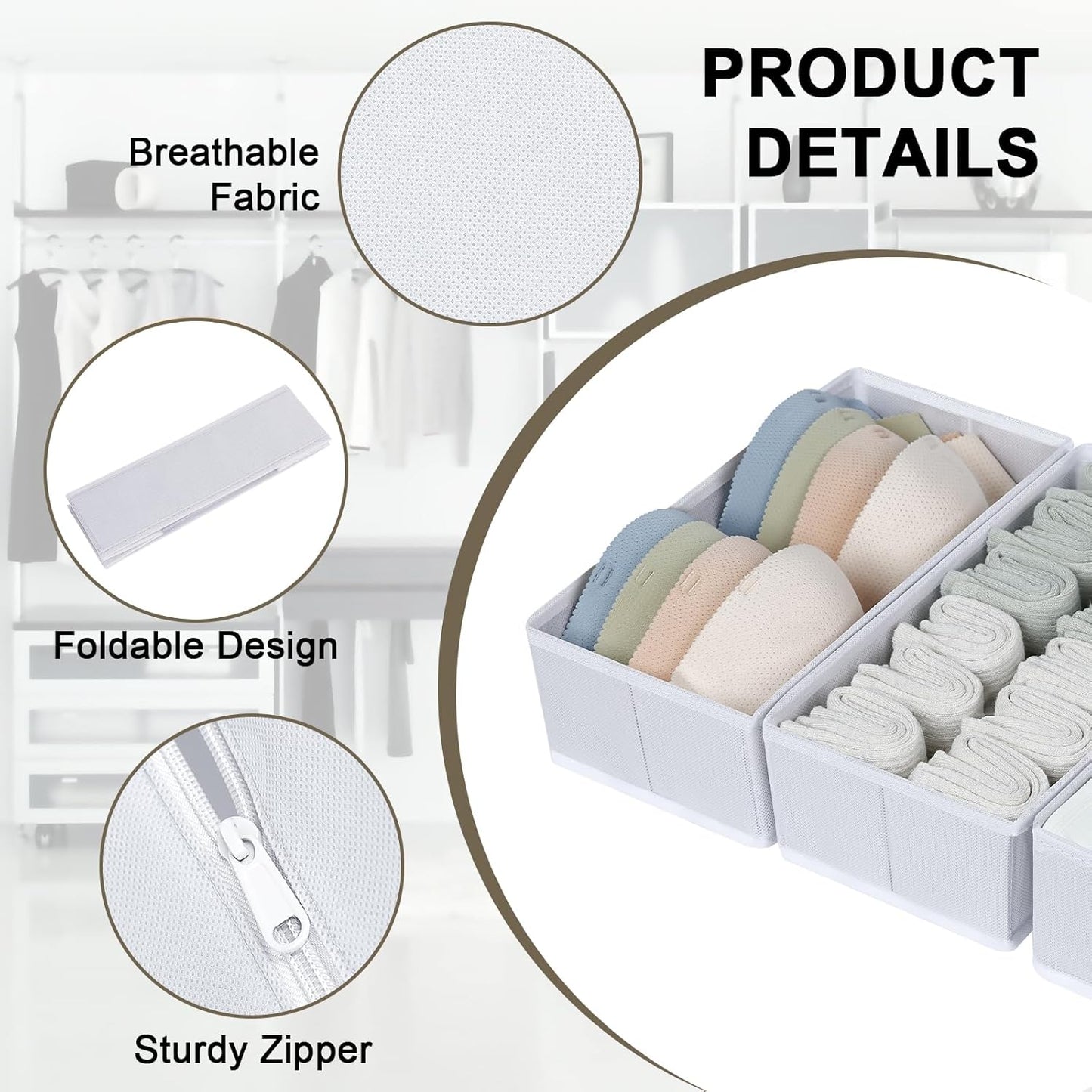 DIMJ Drawer Organizer Clothes, 12 Pack Fabric Closet Organizers and Storage, Foldable Baby Clothes Organizer & Dresser Bin For Nursery, Bedroom, Closet, Socks, Bra, Tie,White