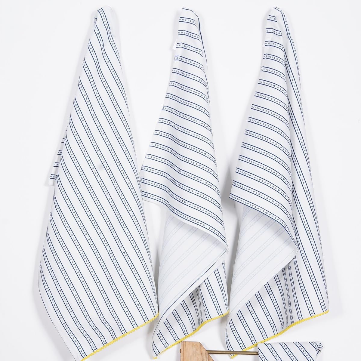 Printed Kitchen Dish Bar and Tea Towels Cotton, 18x28 inch with Trims, Cotton Dish Towel Sets (Blue Stripes, Set of 6)