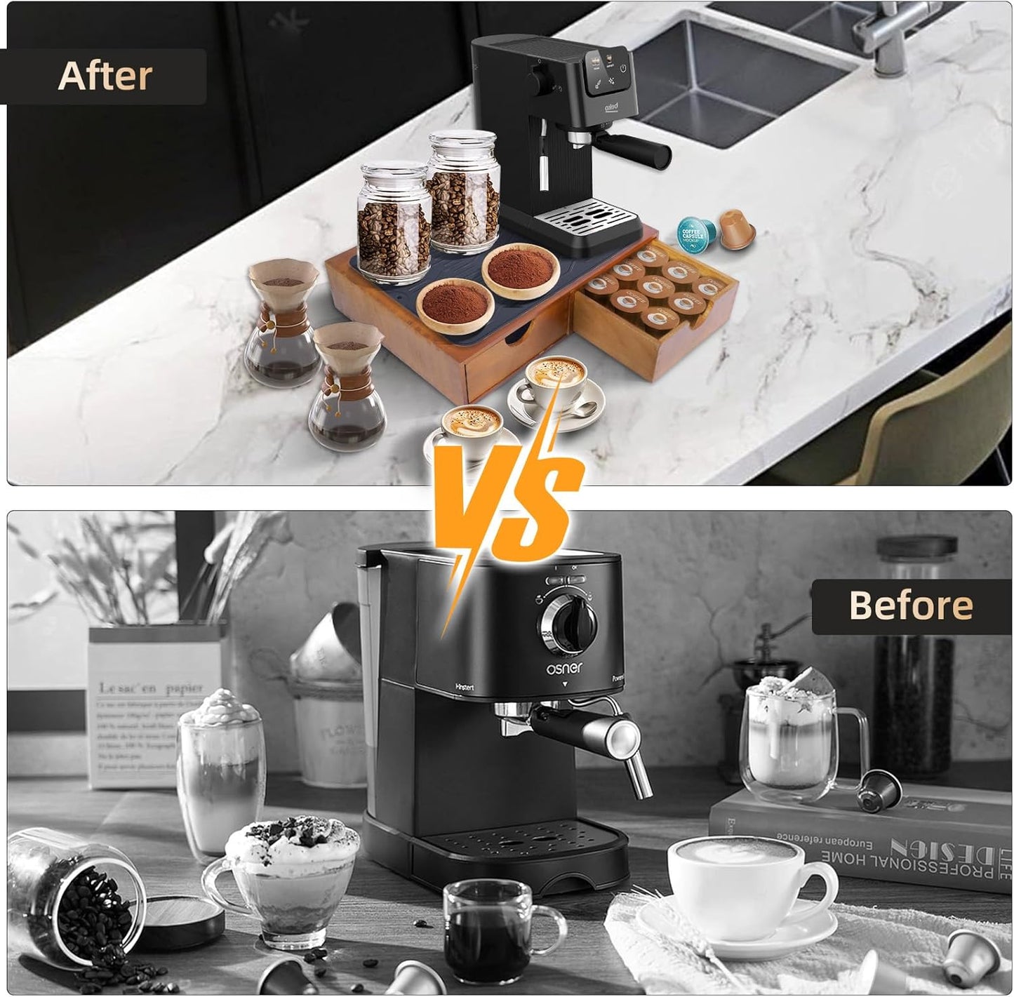 Wooden Coffee Pod Holder Drawer With Silicone Non-Slip Pad,K Cup Organizer Storage Box,Kcup Drawer and Tea Organizer Under Brewer,30 Pod Capacity,Countertop Coffee Station Organizer for Machine Stand