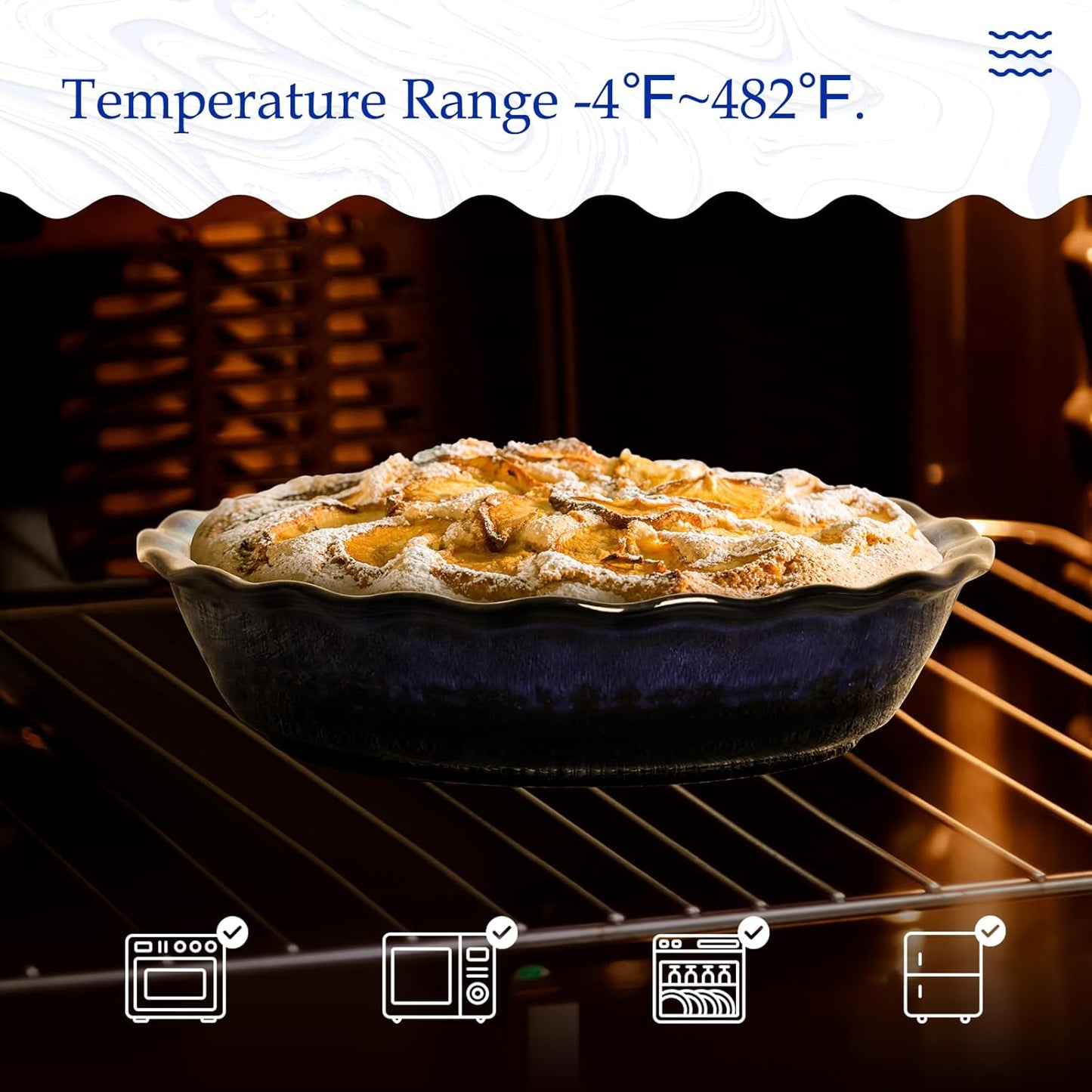 Ceramic Deep Baking Dish Oven Proof, 10in Large Pie Dish, Dishes, Blue Porcelain Lasagne Dish, Blue