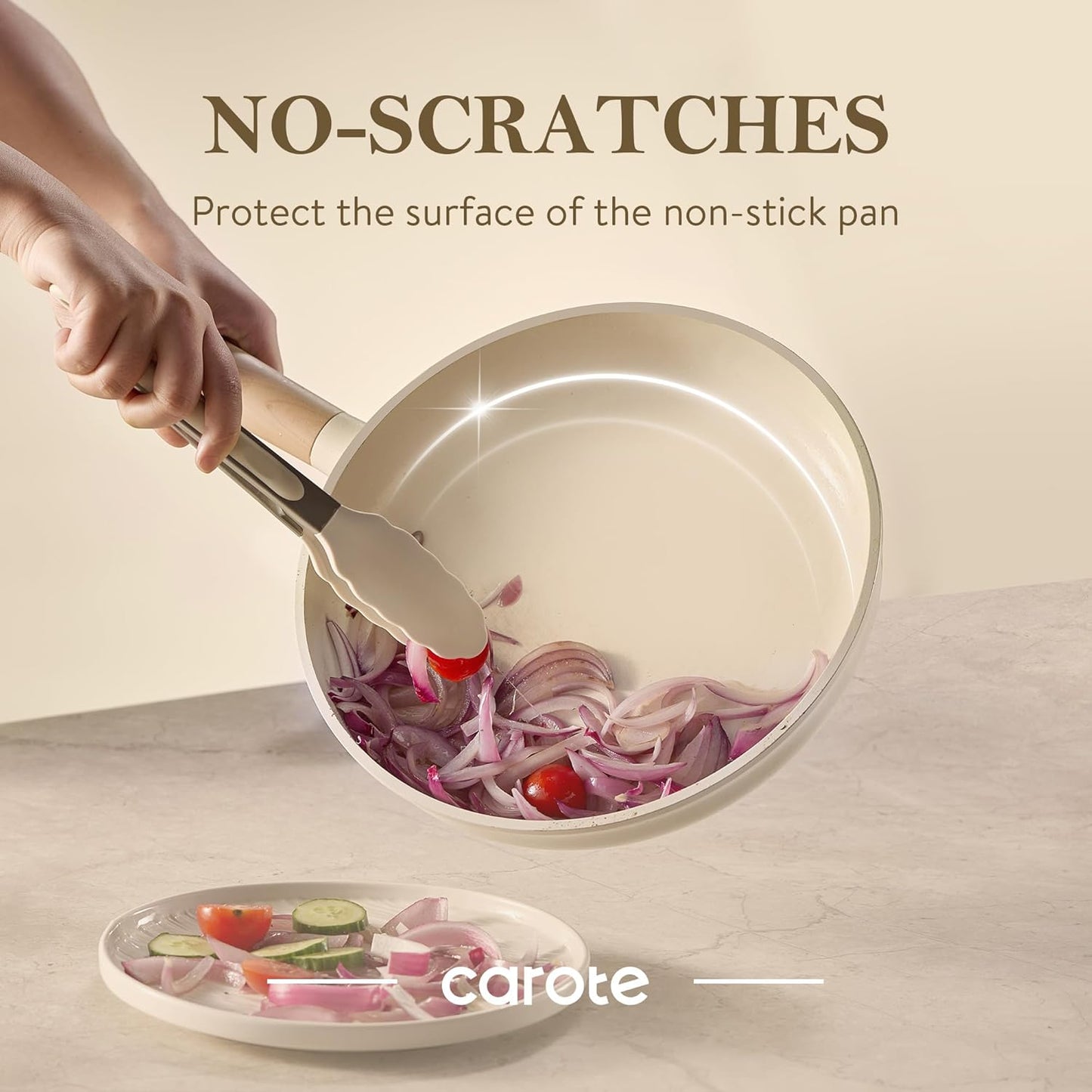 CAROTE Tongs for Cooking 428ºF Heat Resistant Locking Stainless Steel Kitchen Tongs with Non Scratch Silicone Tips, Perfect for Nonstick Cookware, BBQ Tongs Set of 3 (7"+9"+12")