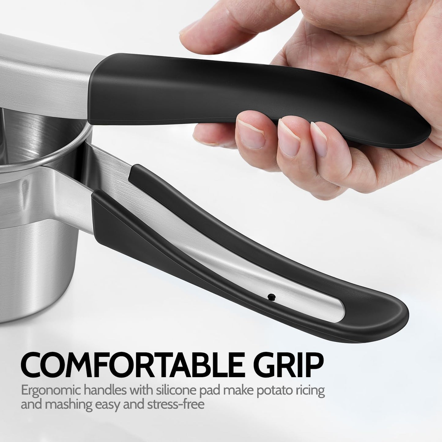 Potato Ricer, Sopito Stainless Steel Potato Masher with 2 Interchangeable Cups for Mashed Potatoes, Heavy Duty Kitchen Gadget for Home Use