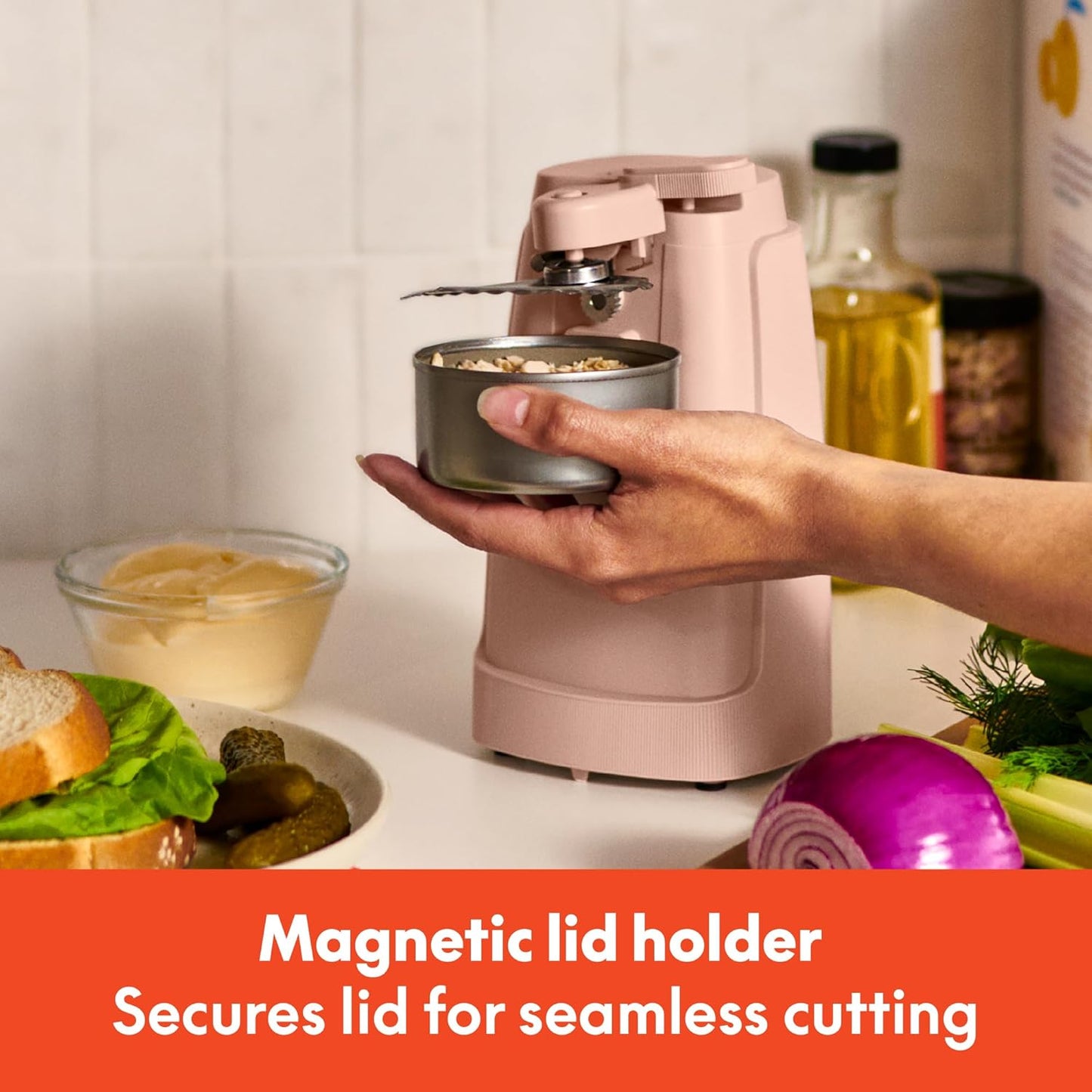 bella Electric Can Opener and Knife Sharpener, Multifunctional Jar and Bottle Opener with Removable Cutting Lever and Cord Storage, Stainless Steel Blade, Blossom