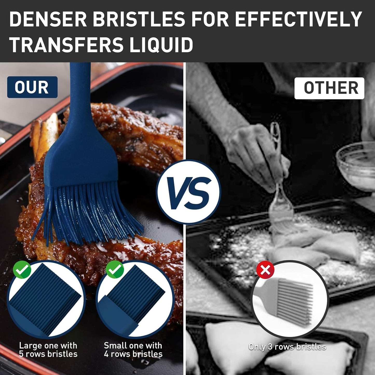 Pastry Brush-Begonia Silicone Basting Brush for Cooking,2pcs 10+8 in Heat Resistant Food Brushes for Baking, Grilling, Cooking and Spreading Oil (Prussian Blue)