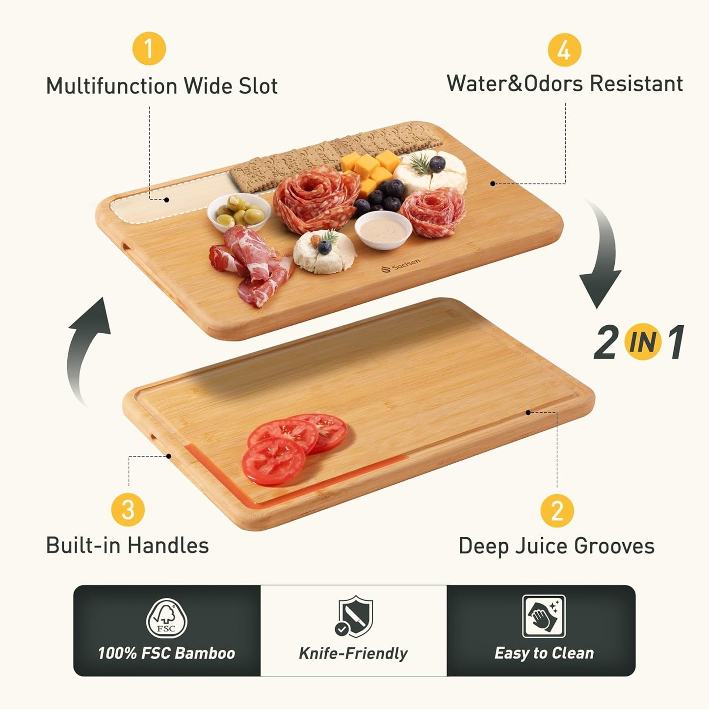 Extra Large Bamboo Board Charcuterie Wooden Cutting Chopping Board Butcher Block Nice Solid Thick Juice Groove Big Xl XXl xlarge Hardwood Kitchen Counter Organic Meat BBQ Kit(19.5" x 14" x 0.8")