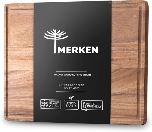 Premium Walnut Wood Cutting Board – XL End Grain Butcher Block – Extra Large Reversible Chopping Board with Juice Groove – For Meat, Cheese, Veggies, Charcuterie – Knife Friendly Kitchen Essential