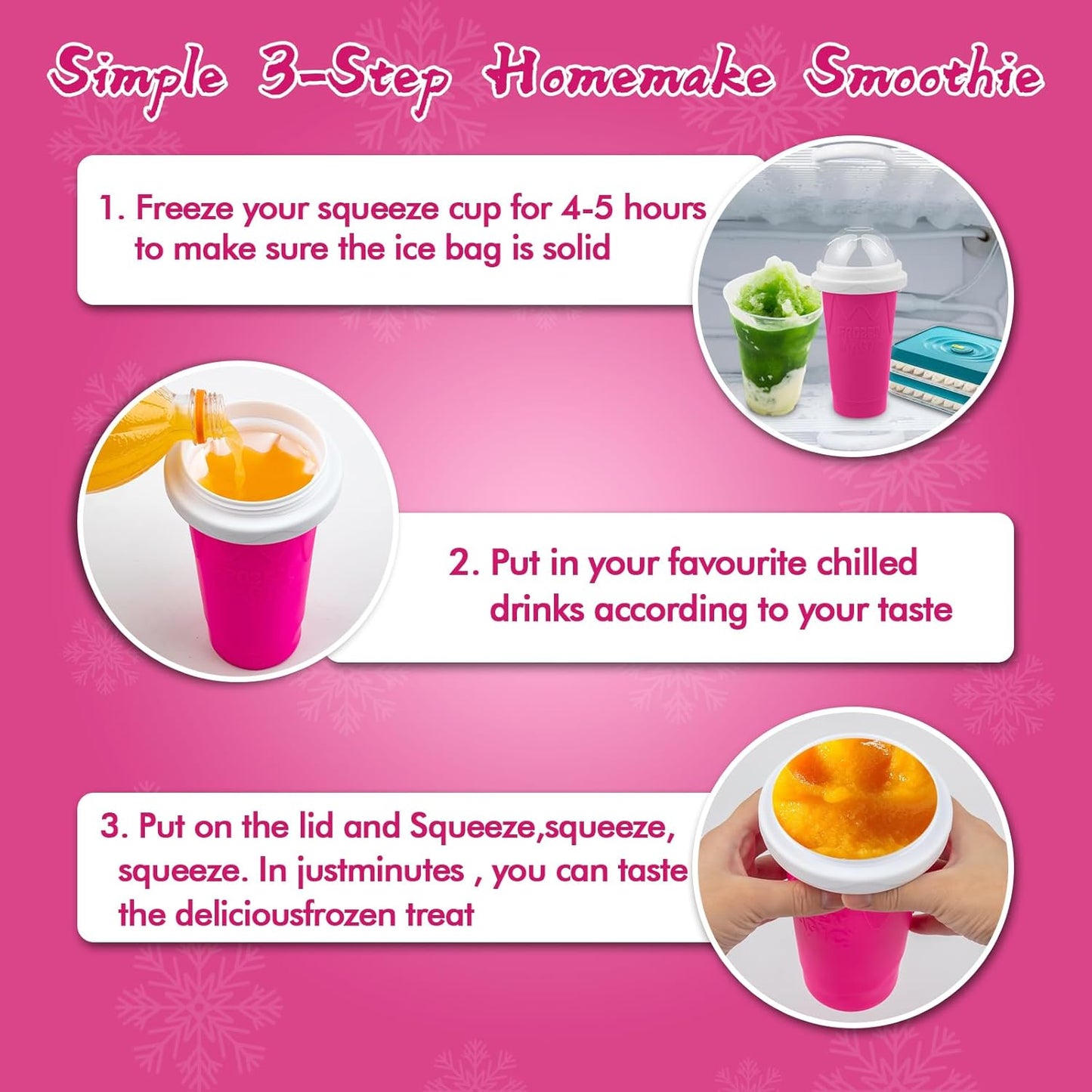 3PCS Slushie Maker Cups, DIY Magic Slushy Maker Squeeze Cups, Smoothie Slushy Cup for Juices, Milk and Ice Cream Make, Double Layer Squeeze Slushy Maker Cup, Birthday Gifts for Friends&Family