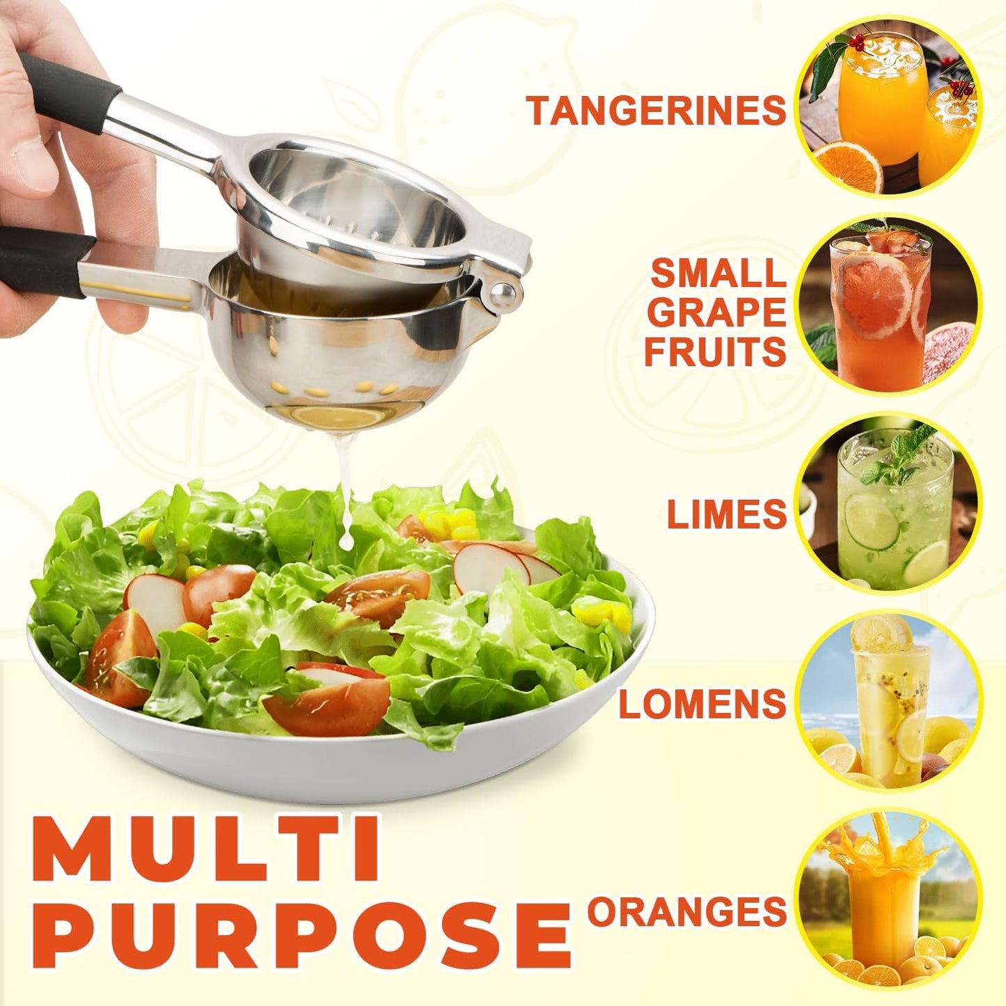 Lemon Squeezer,304 Stainless Steel Citrus Press Juicer,Non-Slip Grip Design Manual Juicer,Heavy Duty Manual Citrus Press Juicer & Lime Squeezer-Silver & Red