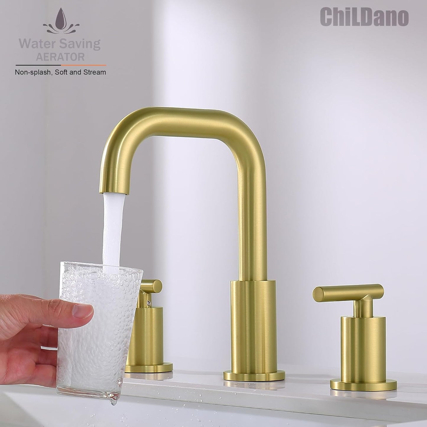 Gold Bathroom Faucet with Drain and Supply Hose, 2 Handles Brushed Gold Widespread Bathroom Faucet for Sink 3 Hole, Bathroom Faucet Gold CH3166BG
