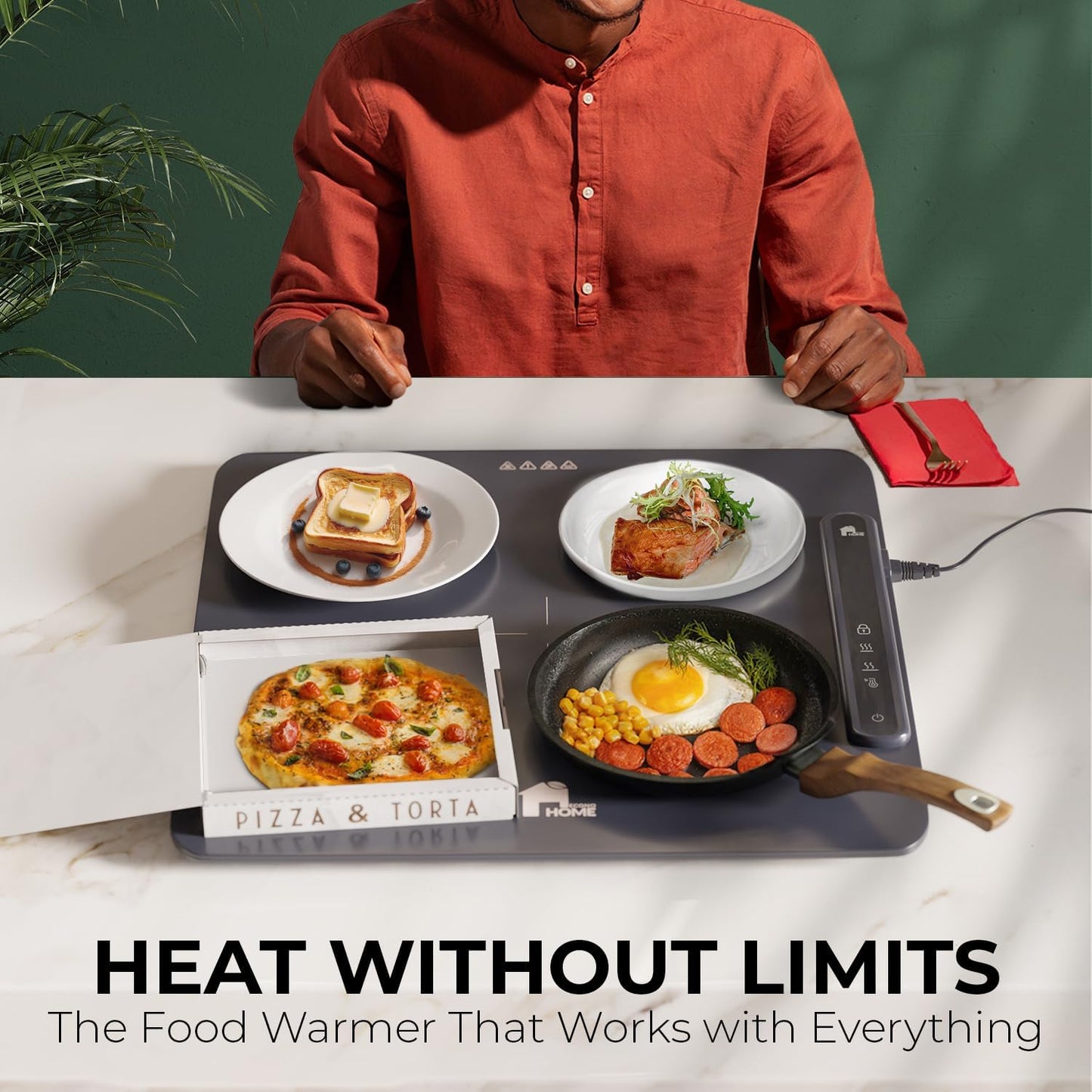 EconoHome Food Warming Mat - Electric Food Warmer - Fast Heating, 3 Heat Levels, Large Surface Area, Constant Temperature - Portable Silicone Warming Tray for Meals