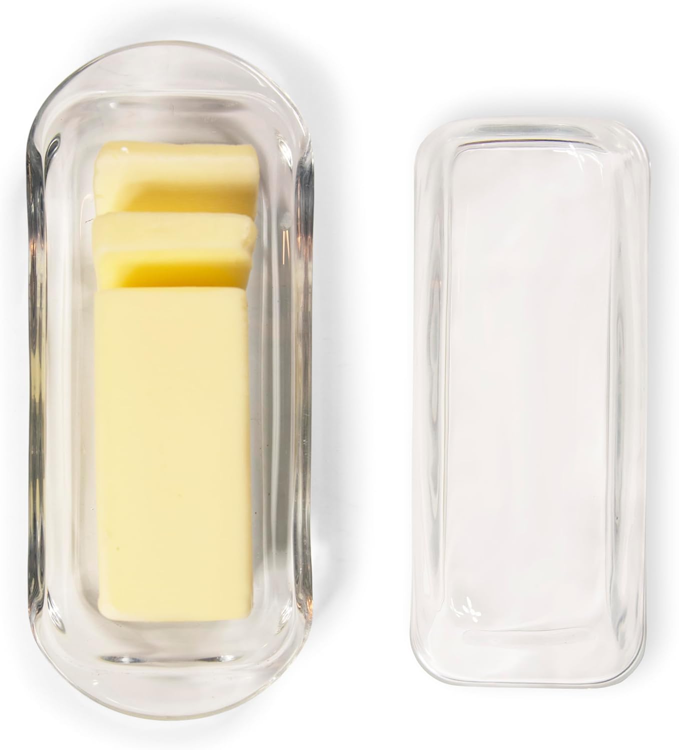 Kangaroo Decorative Clear Glass Butter Dish with Lid for Countertop & Refrigerator - Crystal Covered Butter Tray Storage Container Holder for Counter & Fridge - Best Small Dish Flip Top Lid BPA FREE