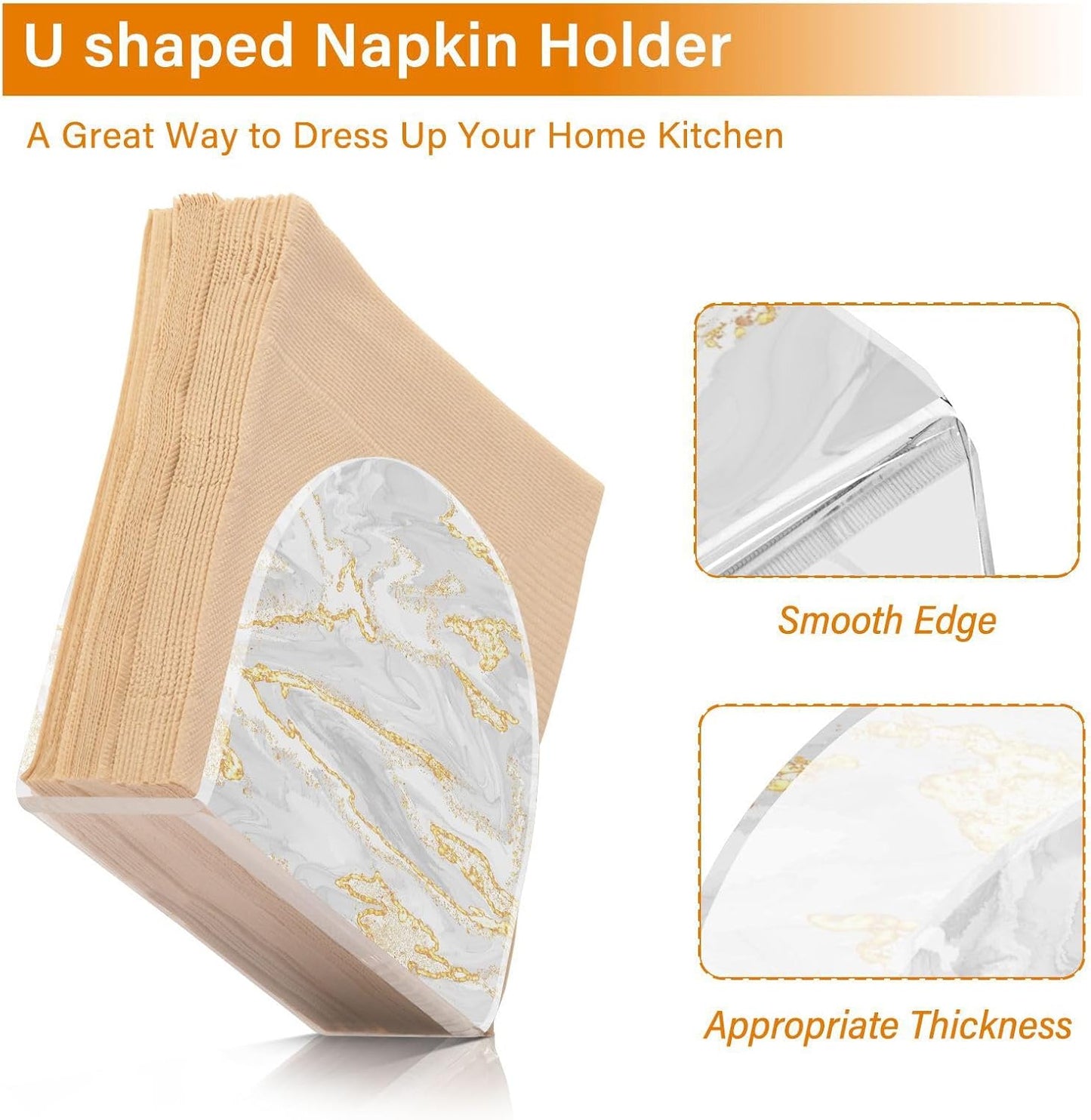 Gold White Marble Napkin Holder for Table Paper Napkins Holder Acrylic Tissue Dispenser Kitchen Dining Room Bathroom Party Car Decor