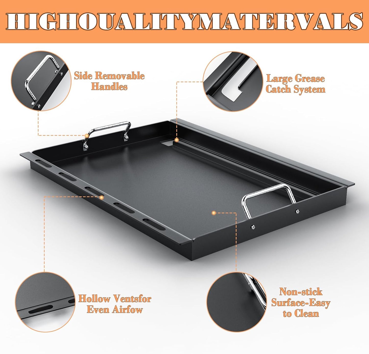 7524 Full Size Griddle Replacement Parts for Weber Genesis S310, E310, E320, S320, E330, S330, EP310, EP320, EP330, Carbon Steel Flat Top Grill Insert Parts with Handles for Weber Genesis 300 Series