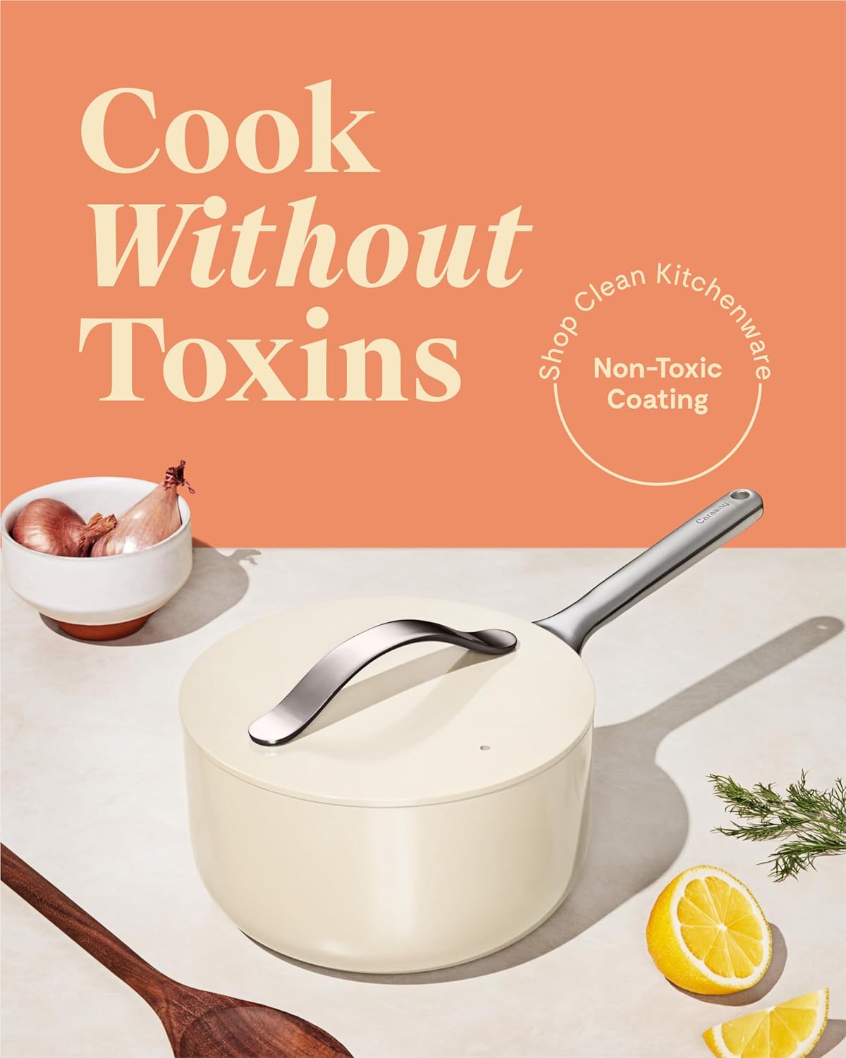 Caraway Nonstick Ceramic Sauce Pan with Lid (1.75 qt) - Non Toxic, PTFE & PFOA Free - Oven Safe & Compatible with All Stovetops (Gas, Electric & Induction) - Cream