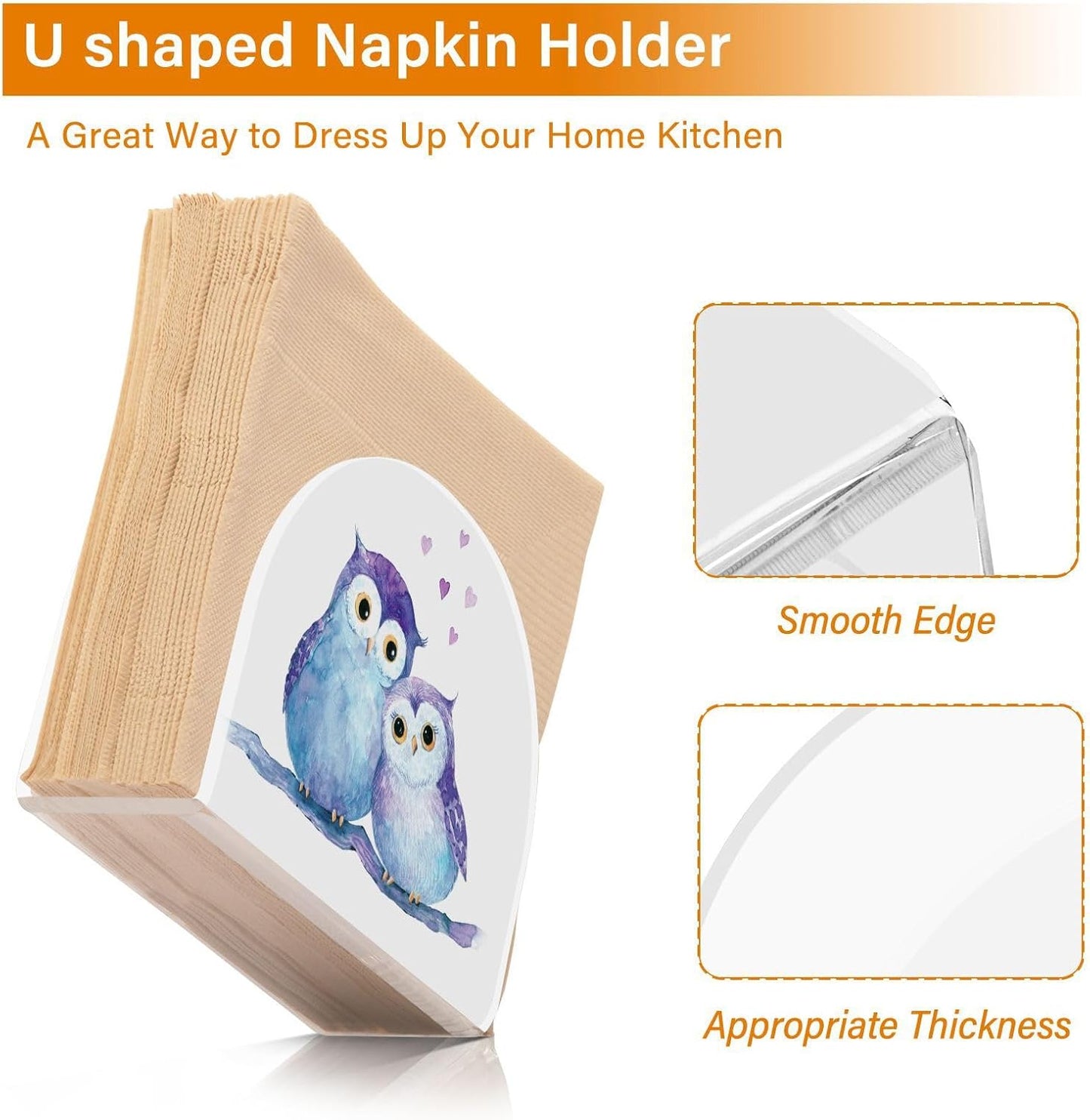 Cute Owl Napkin Holder for Table Paper Napkins Holder Acrylic Tissue Dispenser Kitchen Dining Room Bathroom Party Car Decor