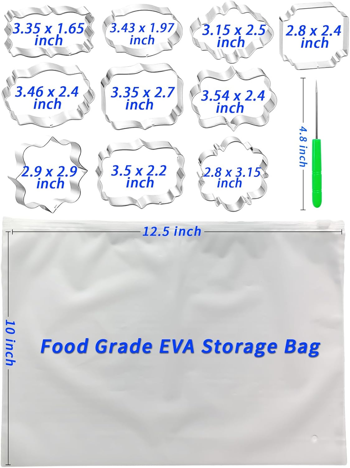 Frame Cookie Cutters 10 Shapes with 6 Cookie Scribes & 1 Storage Bag, Plaque Fondant Dough Cutters Baking Tools Kitchen Accessories for Home Daily Holiday Party