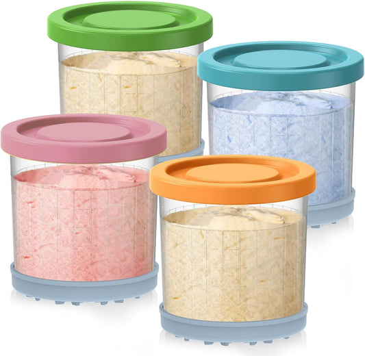for Ninja Creami Pints and Lids - 4 Pack,16OZ Compatible with NC299AMZ & NC300s Series Ice Cream Makers, Extra Cups Replacement for Ninja Creamy Containers Airtight Anti-slip Dishwasher Safe