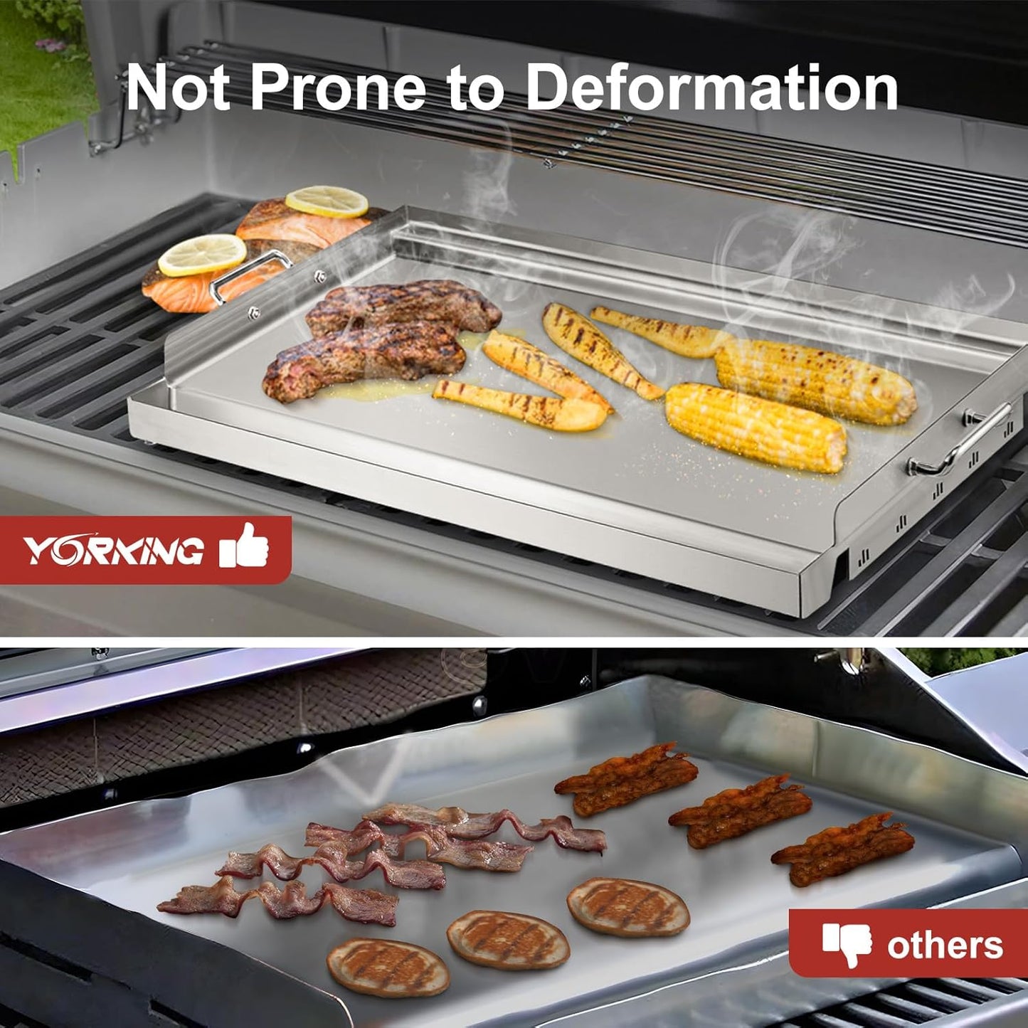 YORKING 23" x 16" Nonstick Coating Griddle Flat Top Grill Plate, Stainless Steel Griddle Plate with Grease Groove and Removable Handles for BBQ Charcoal/Gas Grills, Parties, Indoor/Outdoor Cooking