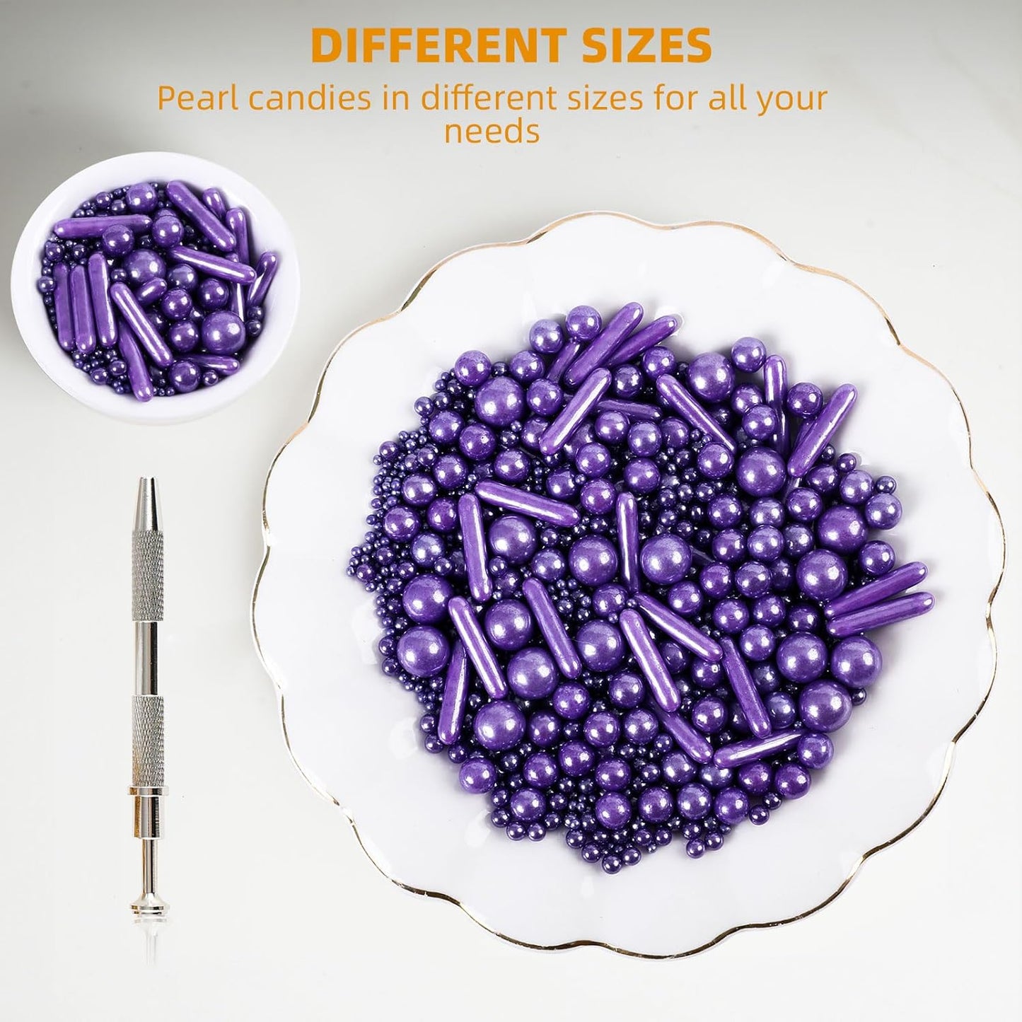 Kasvan Purple Mix Sugar Sprinkles - Edible Candy Pearls with 4-Claw Sprinkle Pen,118g/4.16 Oz, Gift Box Pack, Baking Cake Decorations, Ice Cream Toppings and Cookie Decorating (Purple)