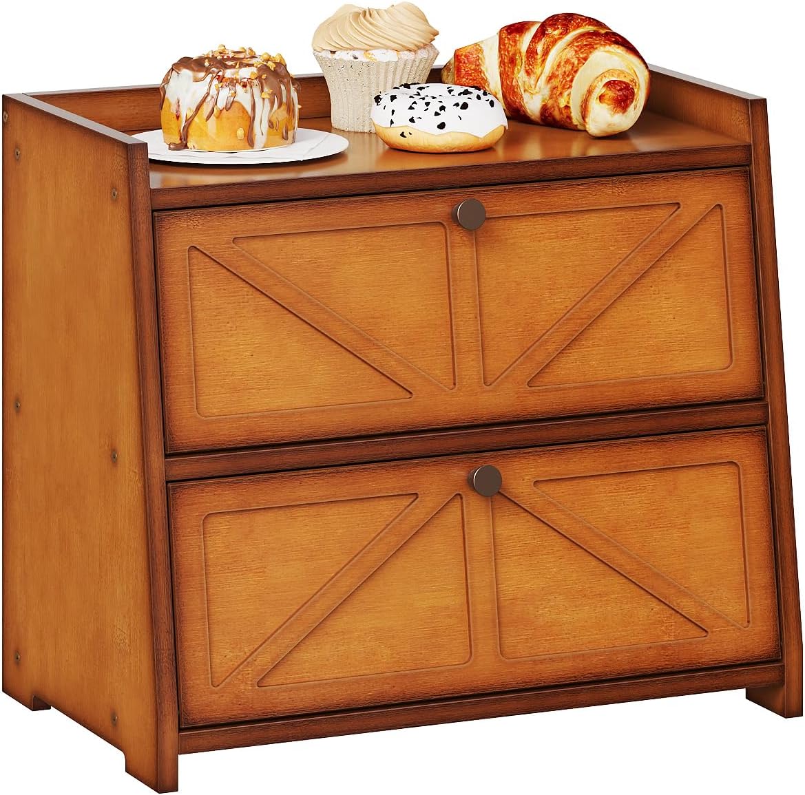 Vintage Double Layer Bread Box for Kitchen Counter Bamboo Bread Storage Container Large Capacity Bread Storage Bin