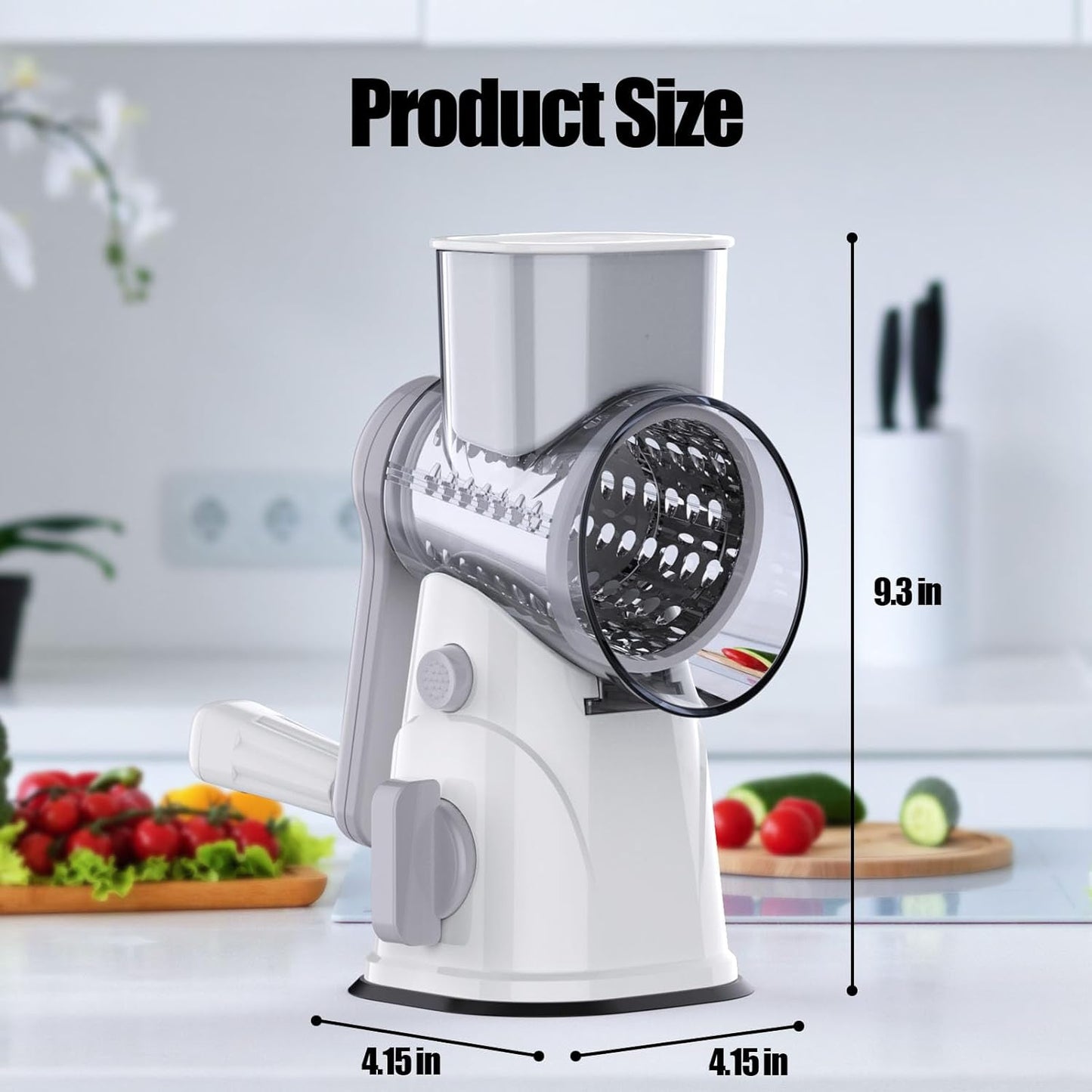 RAINBEAN Rotary Cheese Grater for Kitchen, Hand Crank Cheese Shredder with 3 Interchangeable Blades, Rotary Grater with Handle and Strong Suction Base, for Vegetables, Fruit, Nuts
