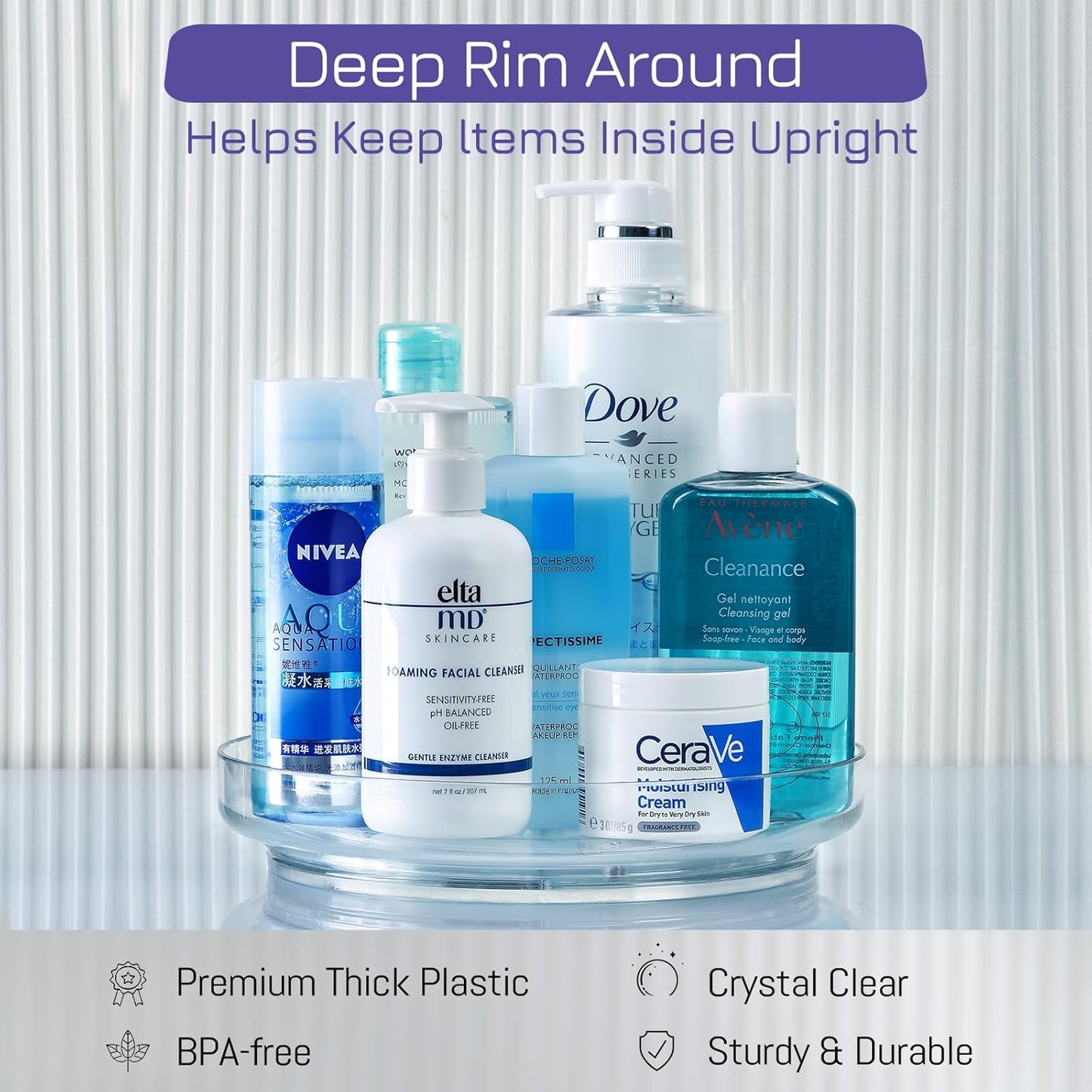 4 Pack 9 Inch Clear Acrylic Lazy Susan, Non-Skid Turntable Organizer for Cabinet, Kitchen, Pantry Organization Storage, Refrigerator, Vanity Makeup, Bathroom Countertop Organizing, Rotating Spice Rack