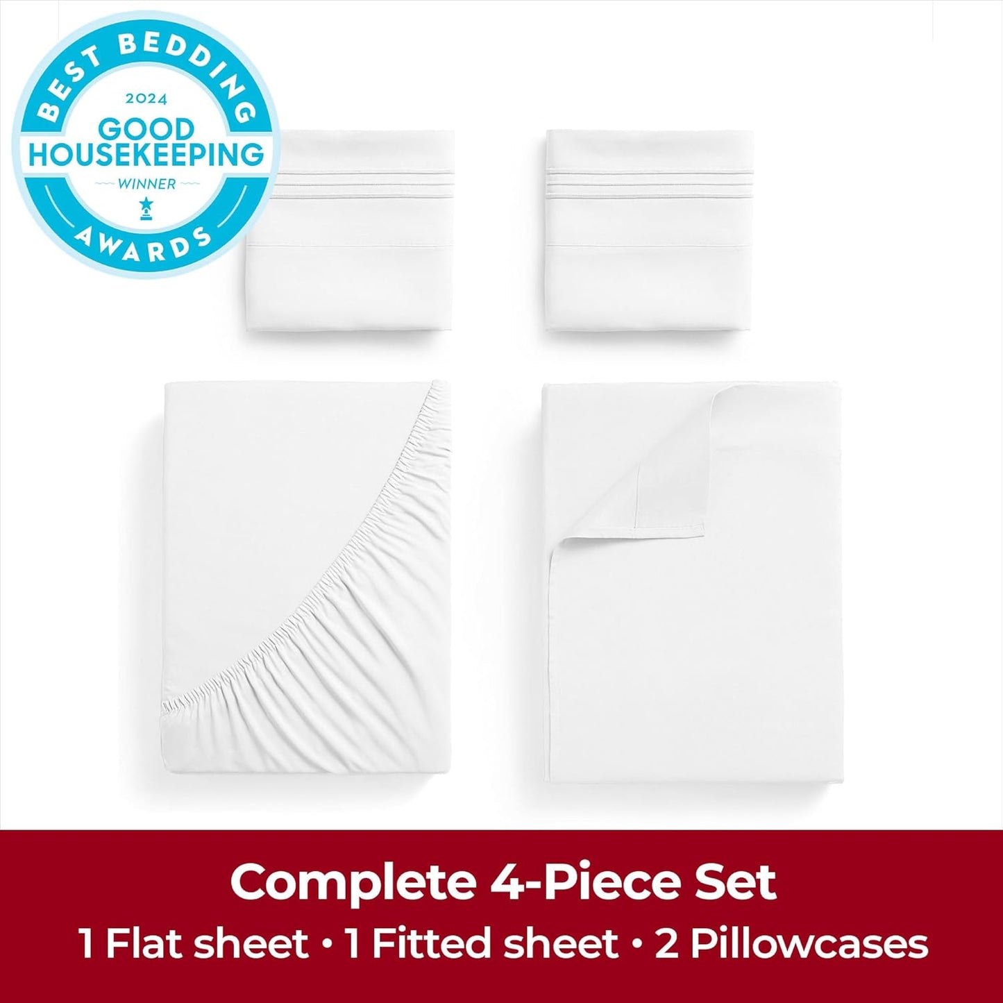 Mellanni Extra Deep King Sheets - 4 PC Iconic Collection Bedding - Hotel Luxury, Ultra Soft, Cooling Bed Sheets - Wrinkle, Fade, Stain Resistant (King, White)