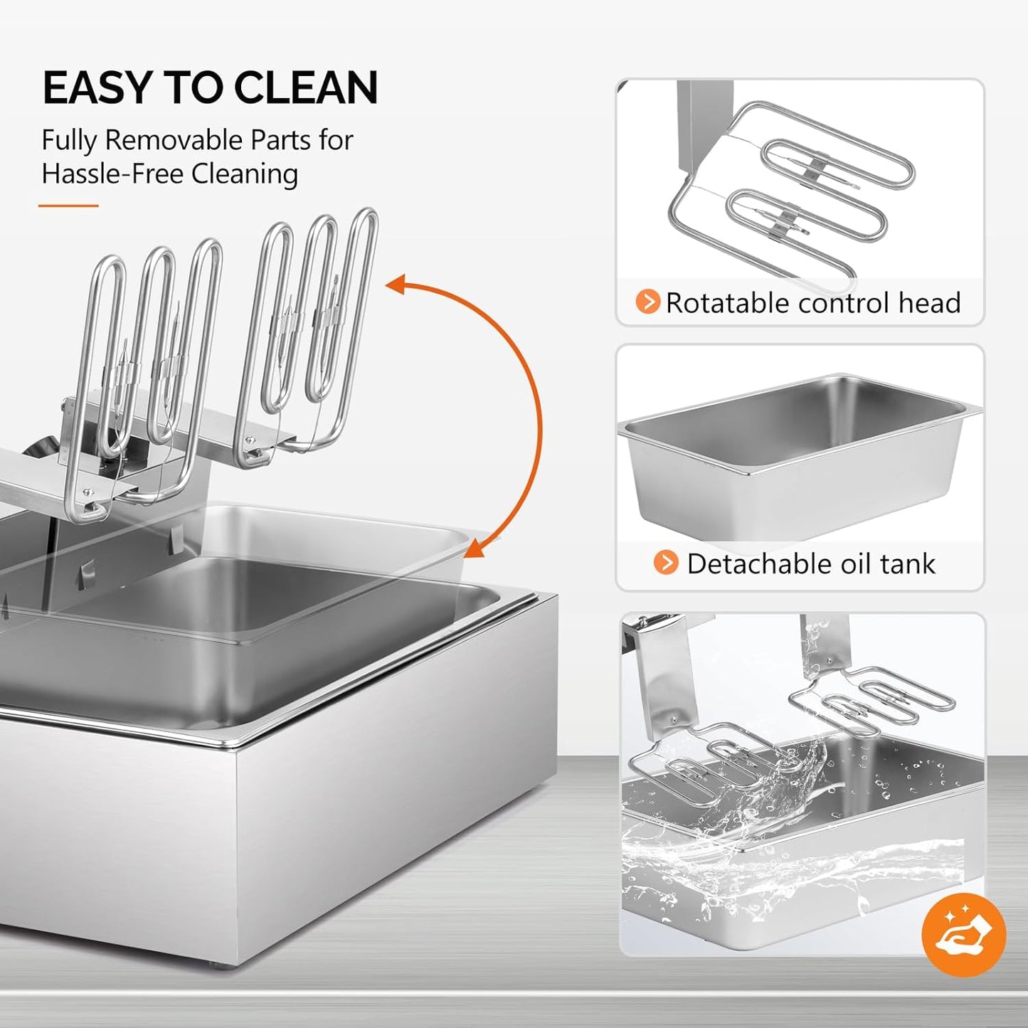 ROVSUN 23.8Qt Electric Deep Fryer with Basket, Lid & Adjustable Temp, Commercial Deep Fryer Countertop, Stainless Steel Kitchen Fat Fryer Frying Machine for French Fries Turkey Onion Rings 5000W