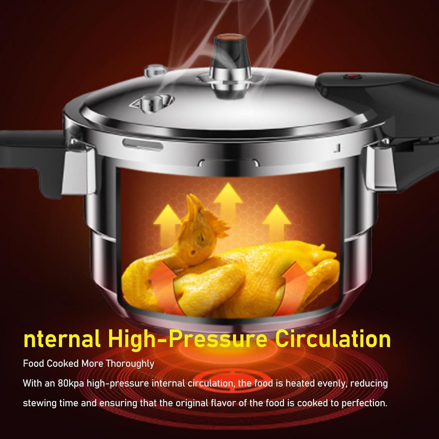 80Kpa Pressure Cooker Stainless Steel 8L Large Capacity, Pressure Canner with Steaming Rack Compatible with Gas & Induction Cooker (5L)