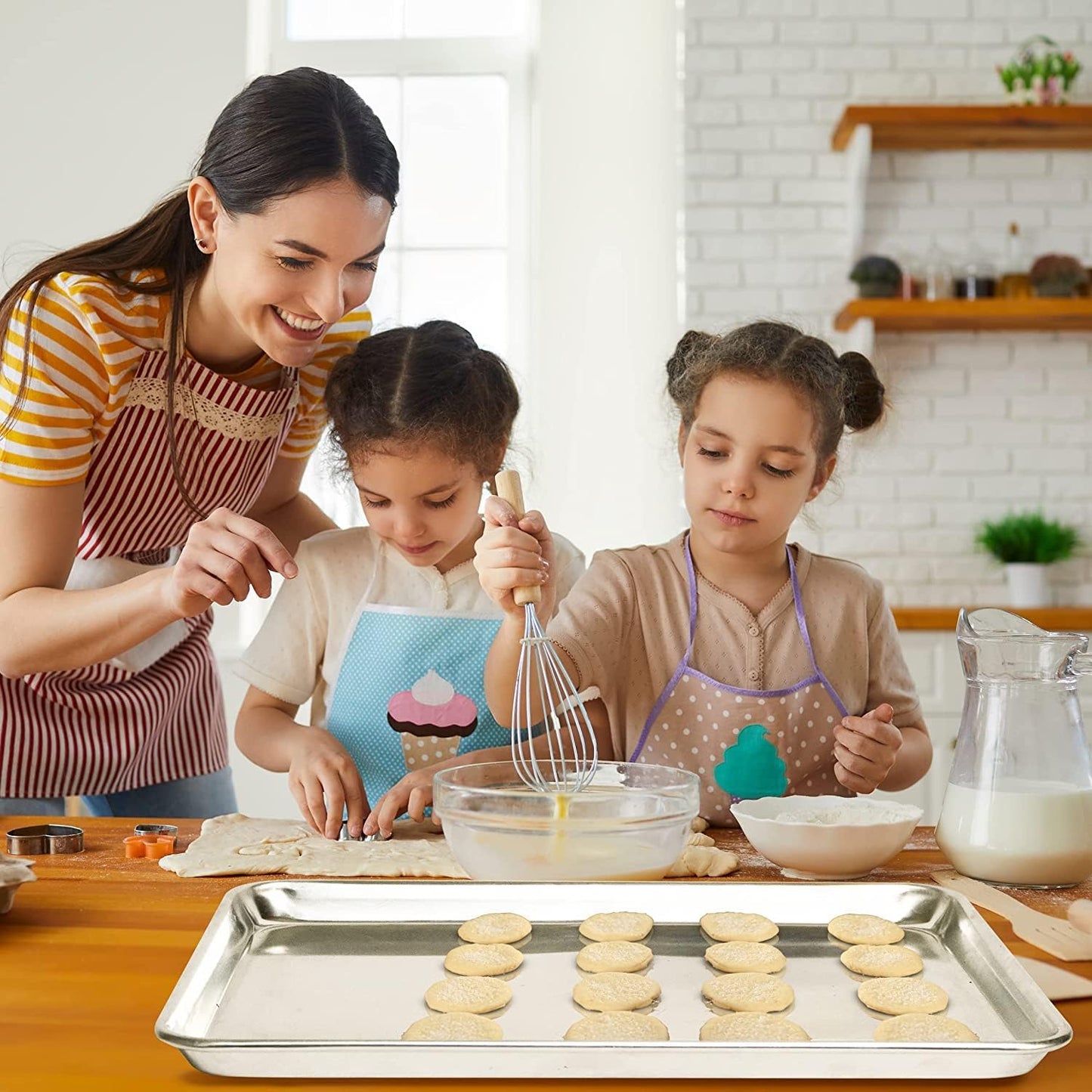 KITCHENATICS Premium Quality Half Sheet Size Baking Pans, Nonstick Cookie Sheets for Baking, Oven Safe Baking Sheet Pans, Heavy Duty 1/2 Commercial Baking Sheets for Oven - 13.1" x 17.9" IN, Set of 2