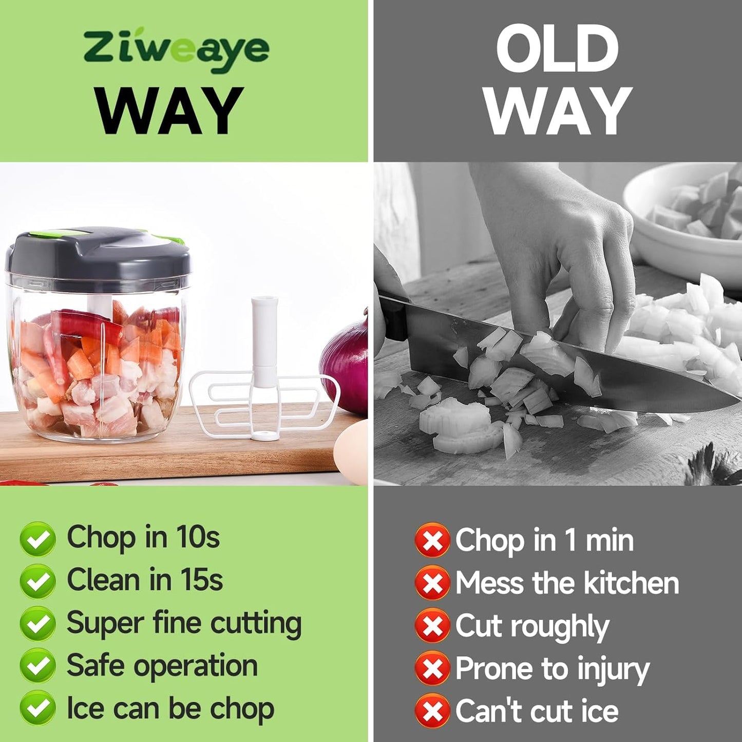 Manual Food Processor Vegetable Chopper, Portable Hand Pull String Garlic Mincer Onion Cutter for Veggies, Ginger, Fruits, Nuts, Herbs, etc., （900ml,Gray-green）