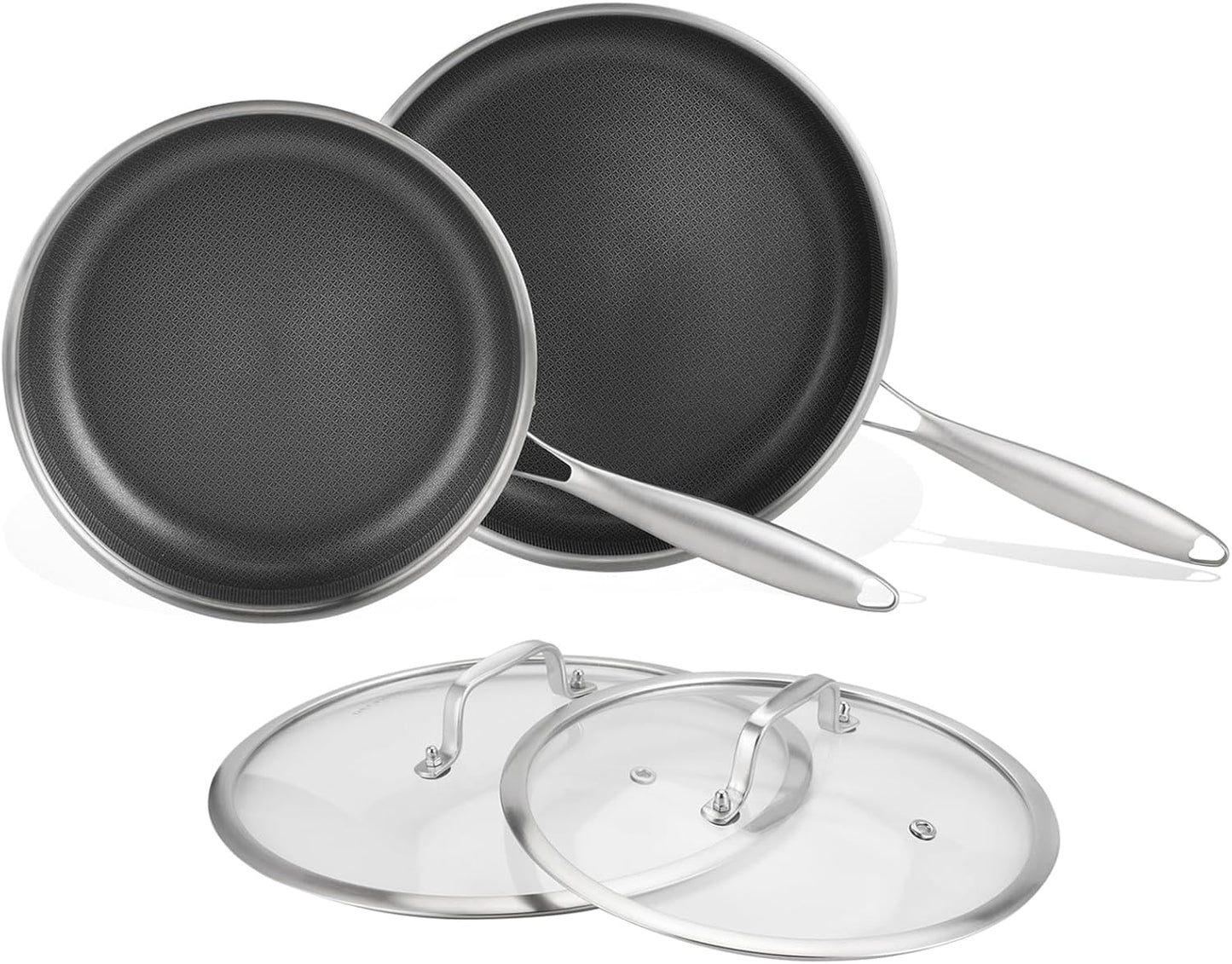 DELARLO Tri-Ply Stainless Steel 8" 10" Frying Pan Set With Lid Nonstick Large skillet, Oven safe induction Chef's Pan,Pots and Pans Set Suitable for All Stove Efficent Fast Even Heating
