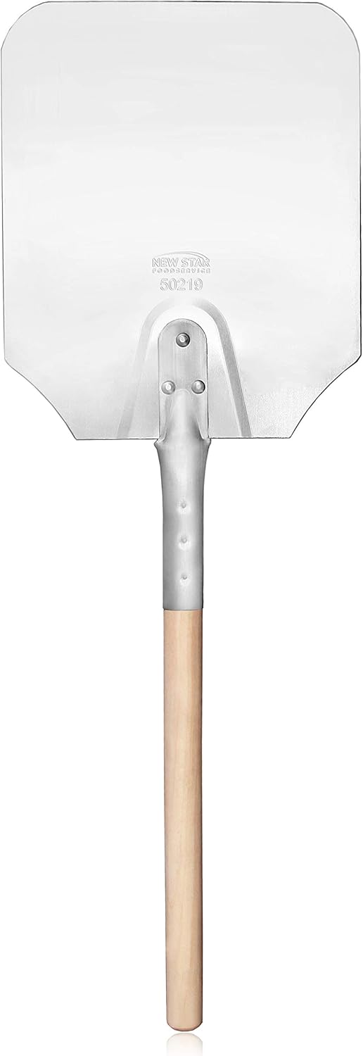 New Star Foodservice 50219 Aluminum Pizza Peel, Wooden Handle, 9 x 11 inch Blade, 26 inch overall