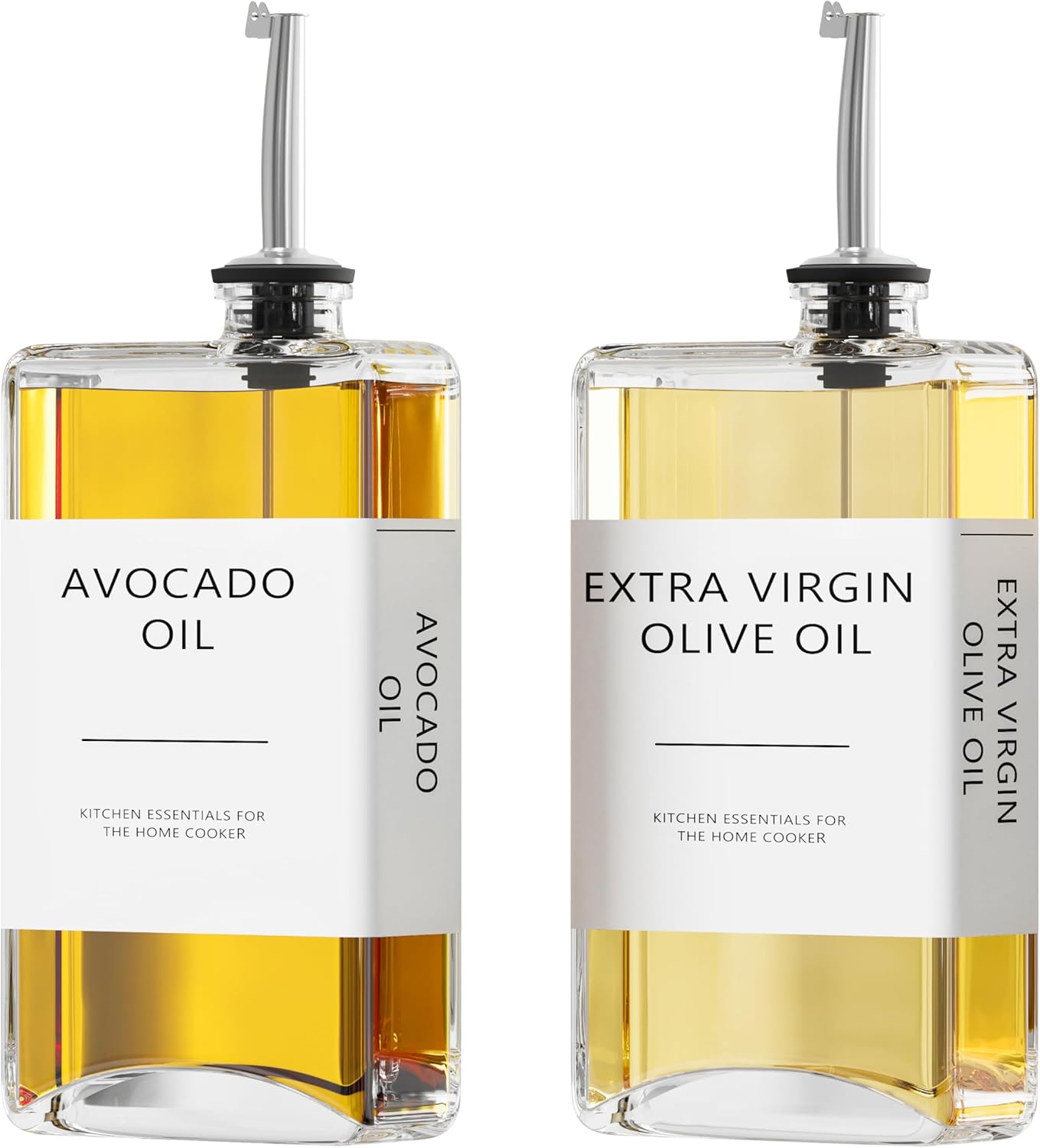 New England Stories Kitchen Cooking Oil Dispenser Set, Olive Oil and Vinegar Bottles, Soy Sauce Dispenser - 2 Pieces, Silver, Durable & Stylish Design